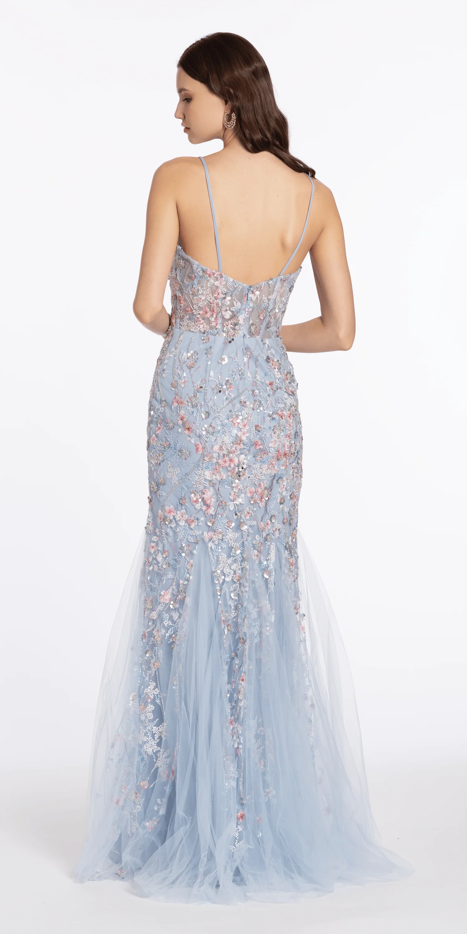 3 D Cherry Blossom Mesh Mermaid Dress Godets - Image 3