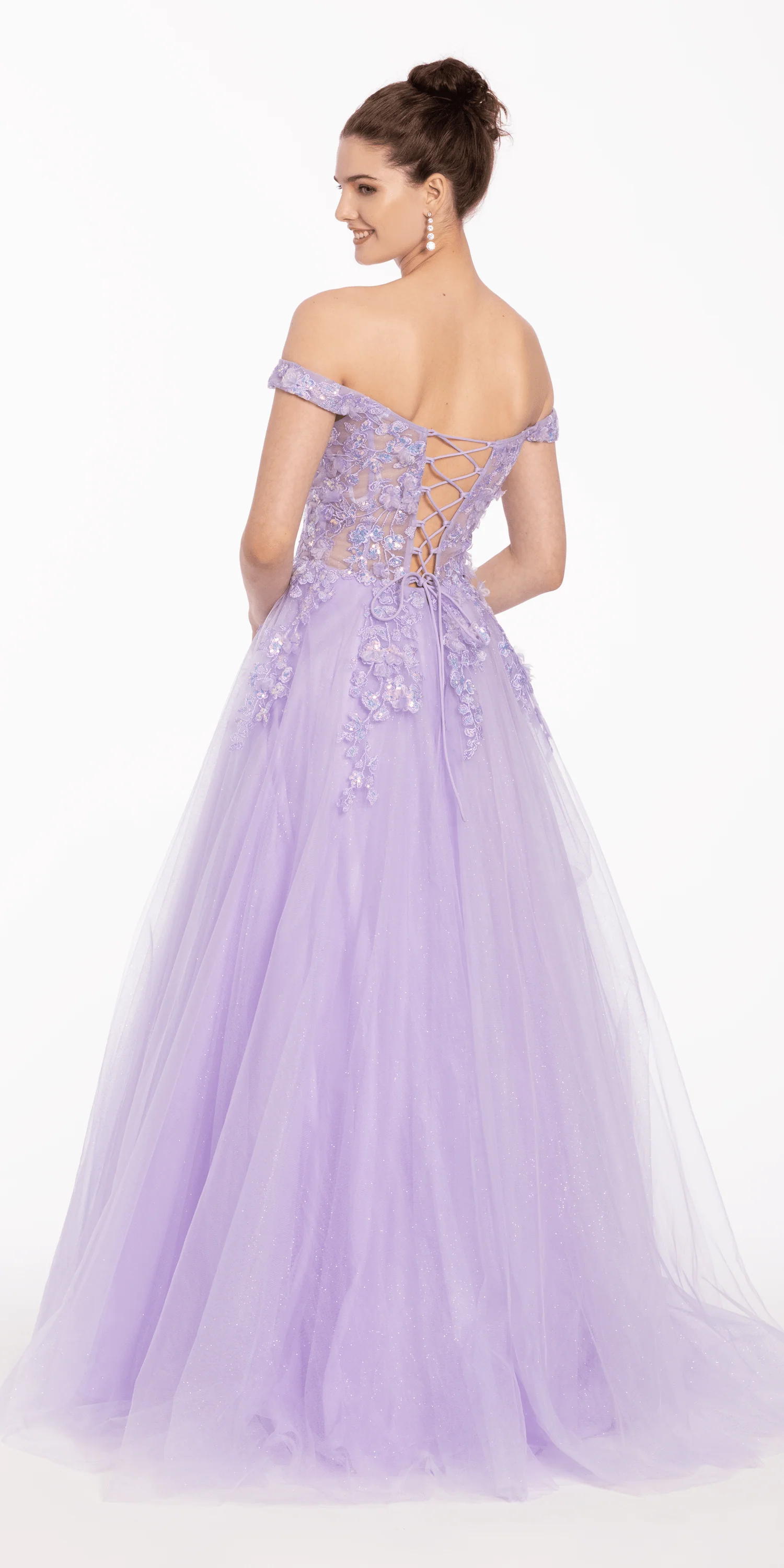 3 D Floral Embroidered Off the Shoulder Ballgown - Image 4