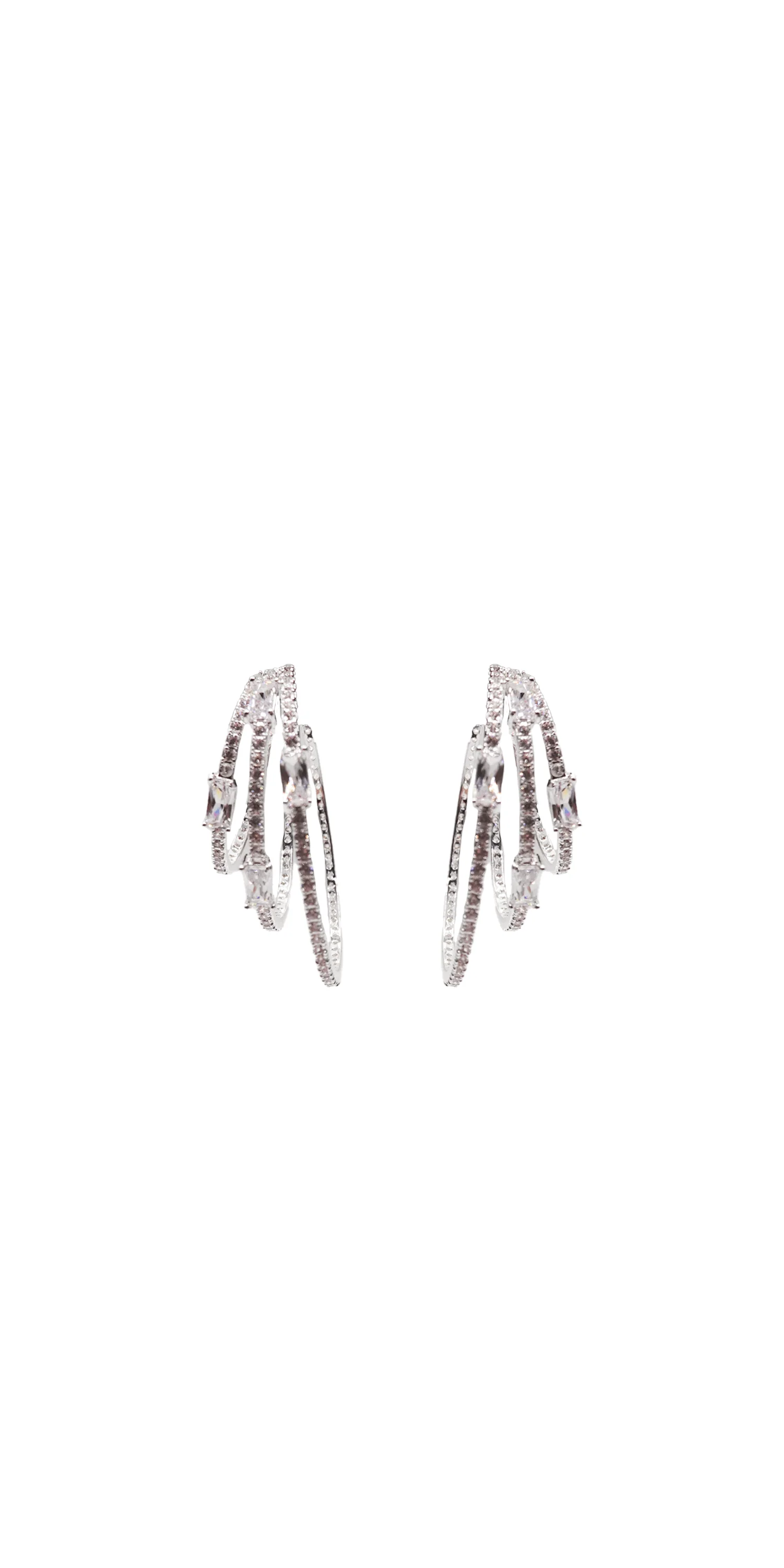 3 Row Cubic Zirconia Hoop Earrings