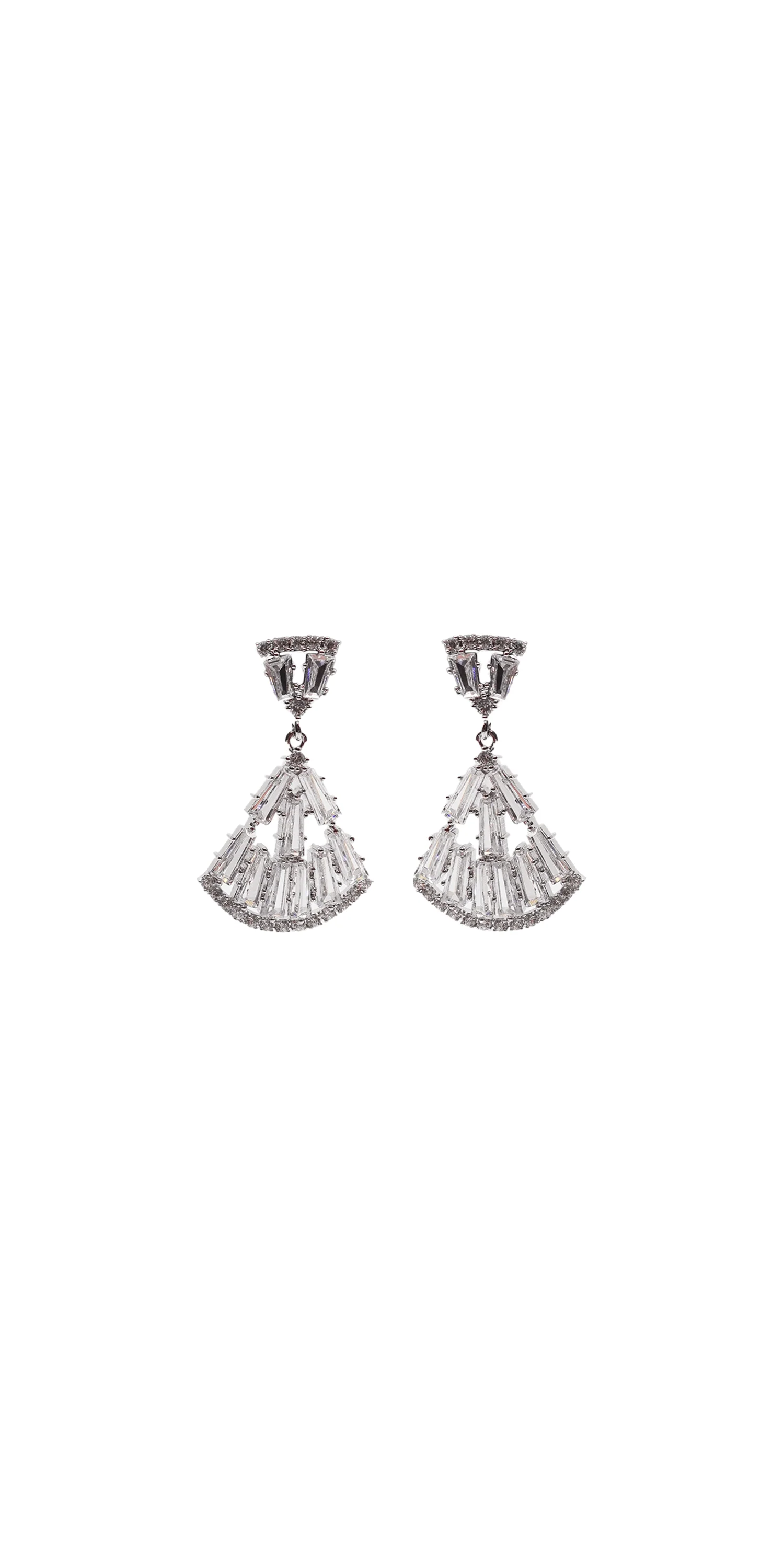 Baguette Cubic Zirconia Fan Earrings - Image 3
