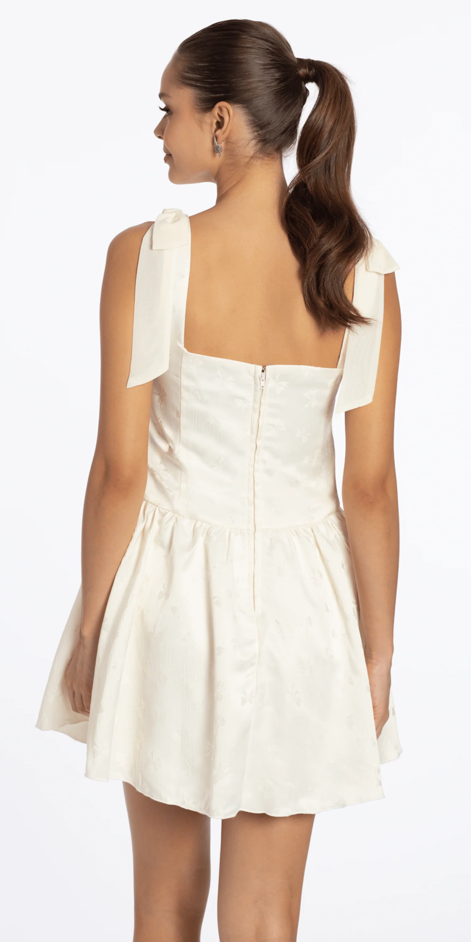 Basque Waist Jacquard Tie Shoulder Dress - Image 5