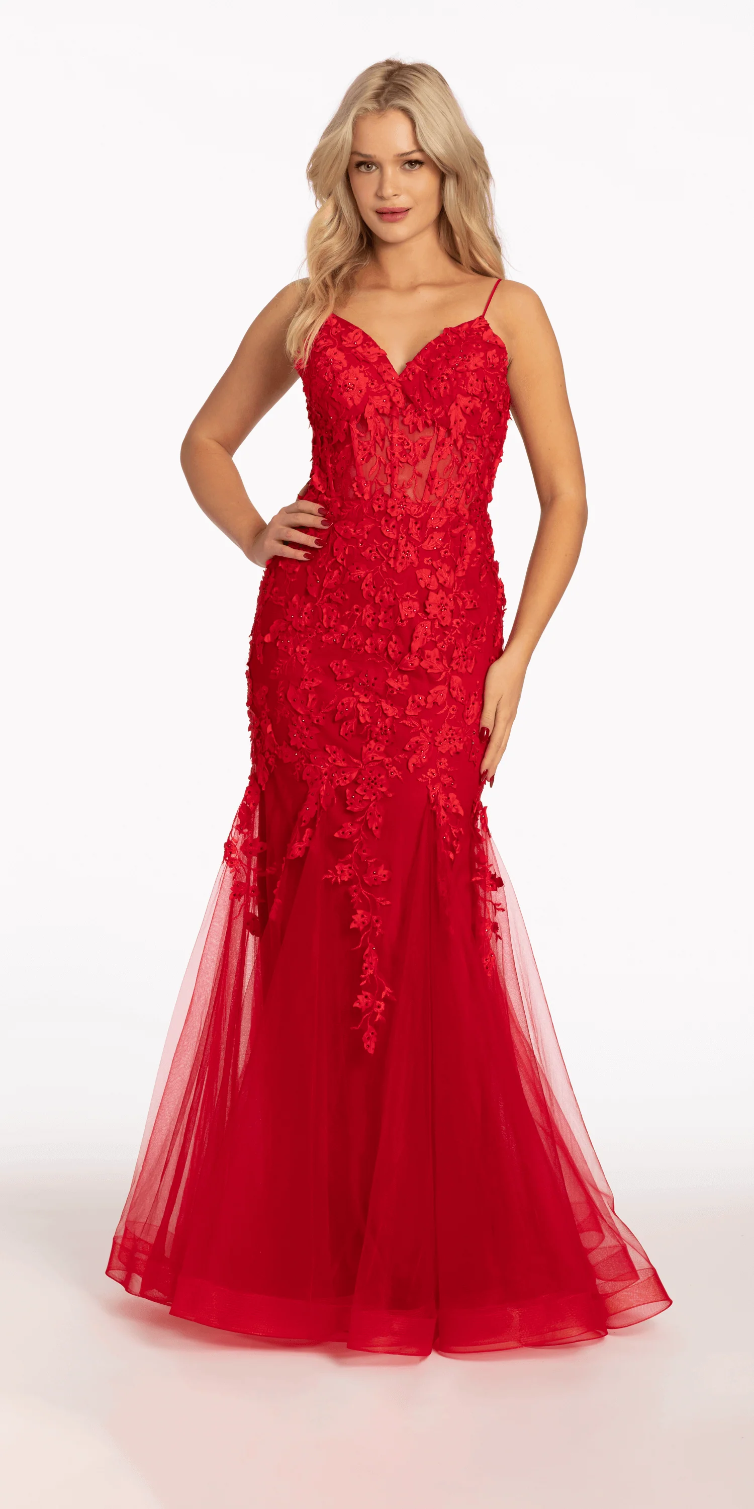 Beaded Embroidered Mesh Lace Trumpet Dress with Godets - Image 2