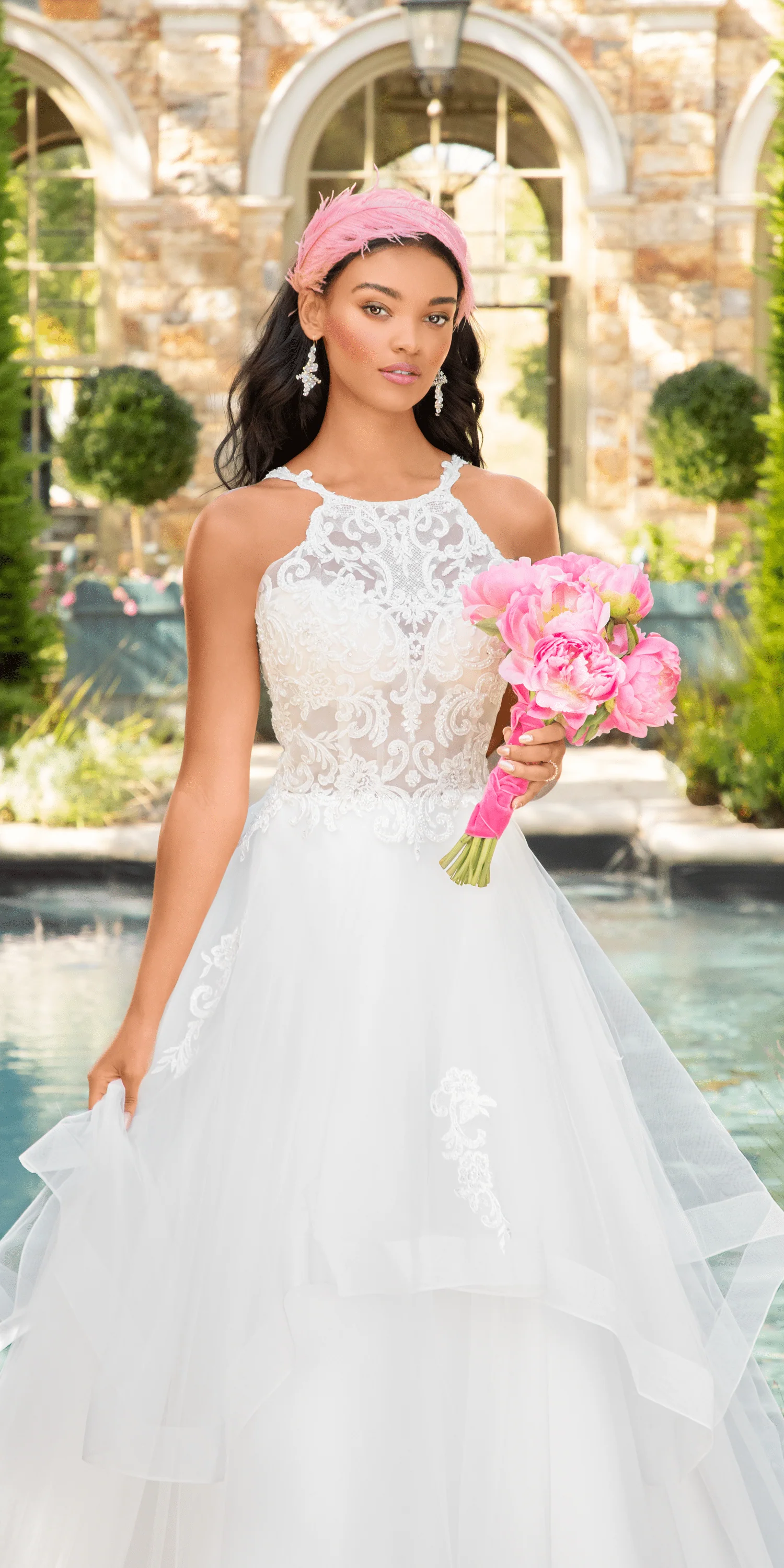 Beaded Lace Applique Cleo Neck Tulle Tiered Ballgown - Image 3