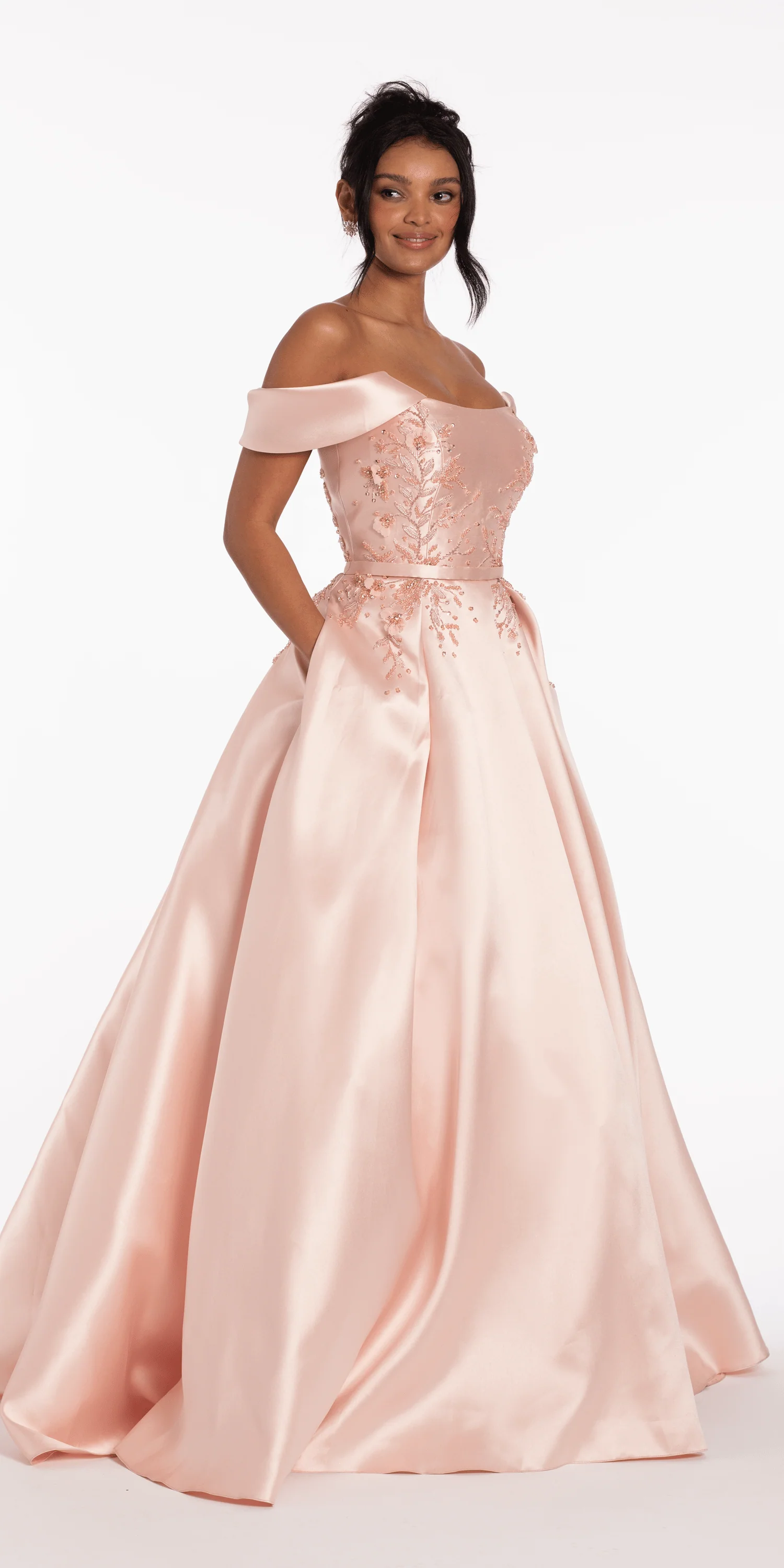 Beaded Mikado Off the Shoulder Ballgown with Pockets and Princess Pleats - Image 5