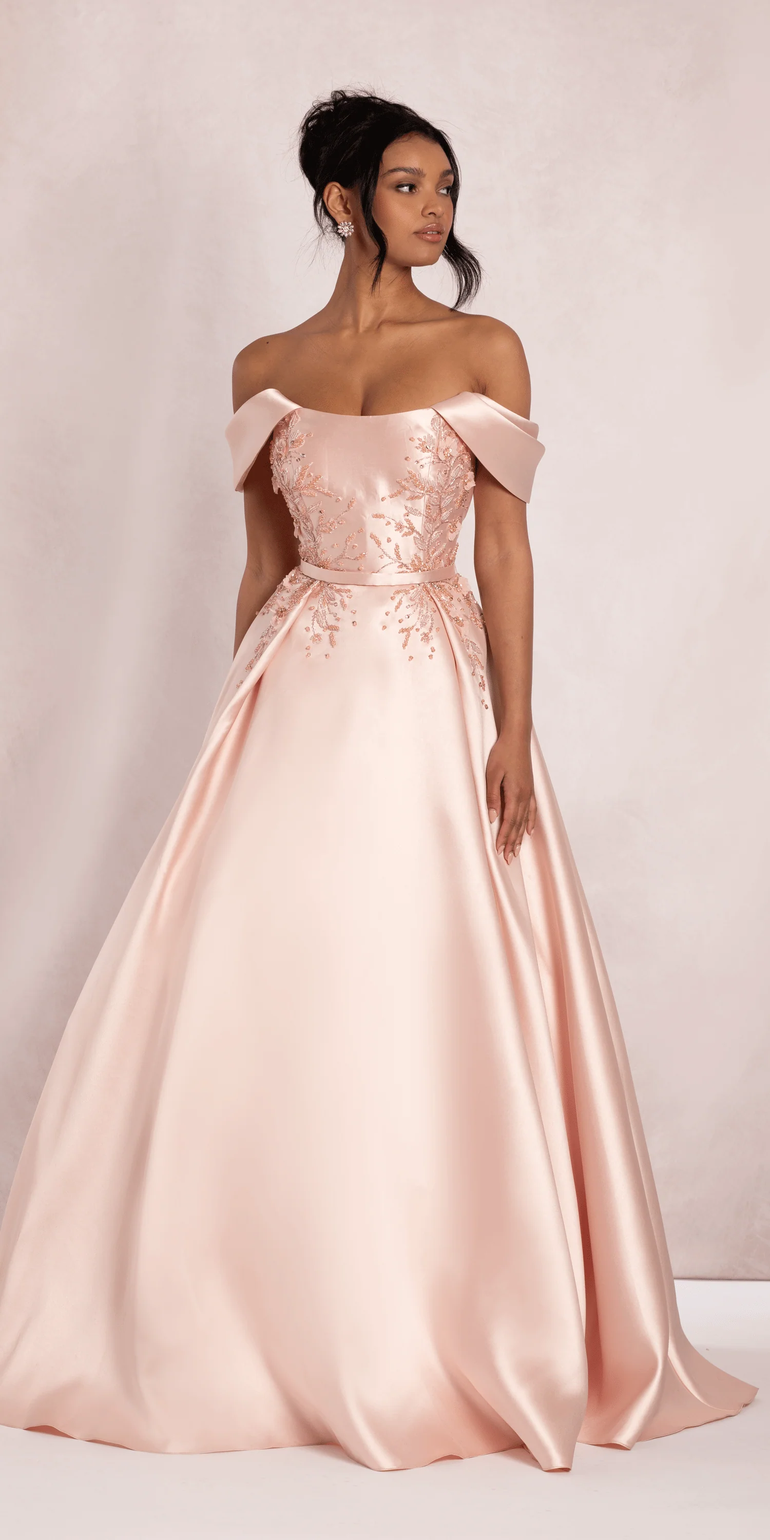 Beaded Mikado Off the Shoulder Ballgown with Pockets and Princess Pleats - Image 6