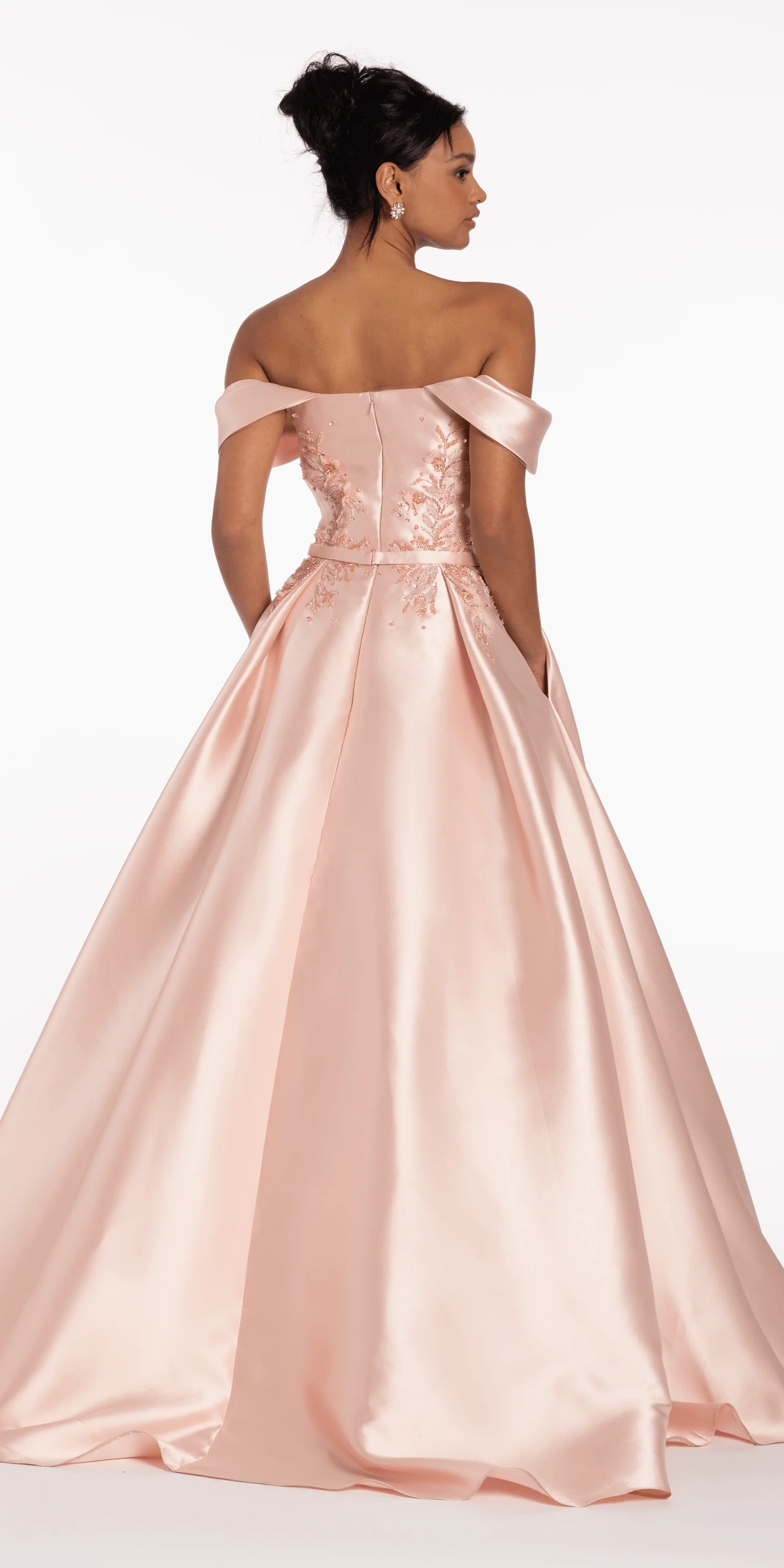 Beaded Mikado Off the Shoulder Ballgown with Pockets and Princess Pleats - Image 7