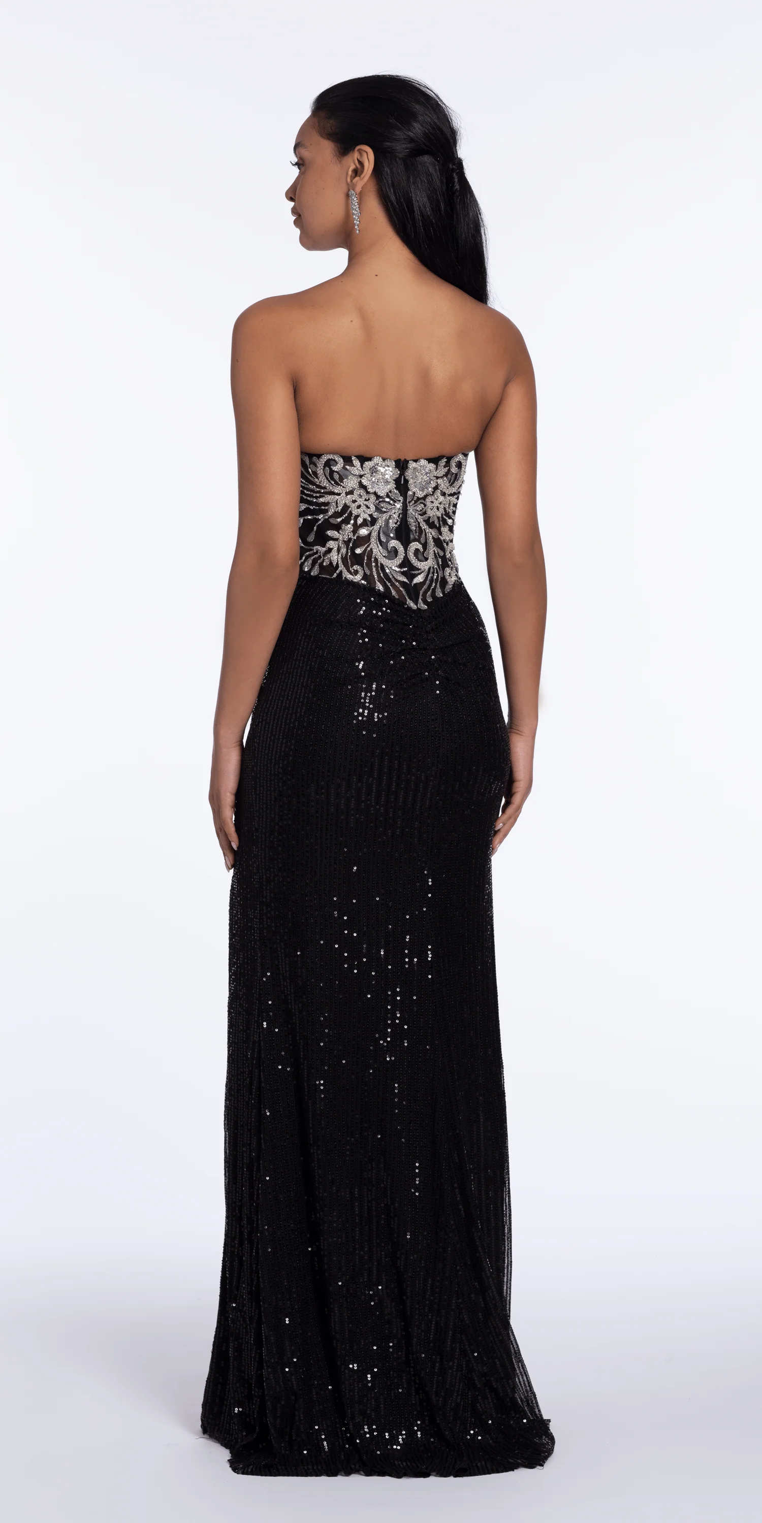 Beaded Strapless Sequin Column Dress with Ruching - Image 5