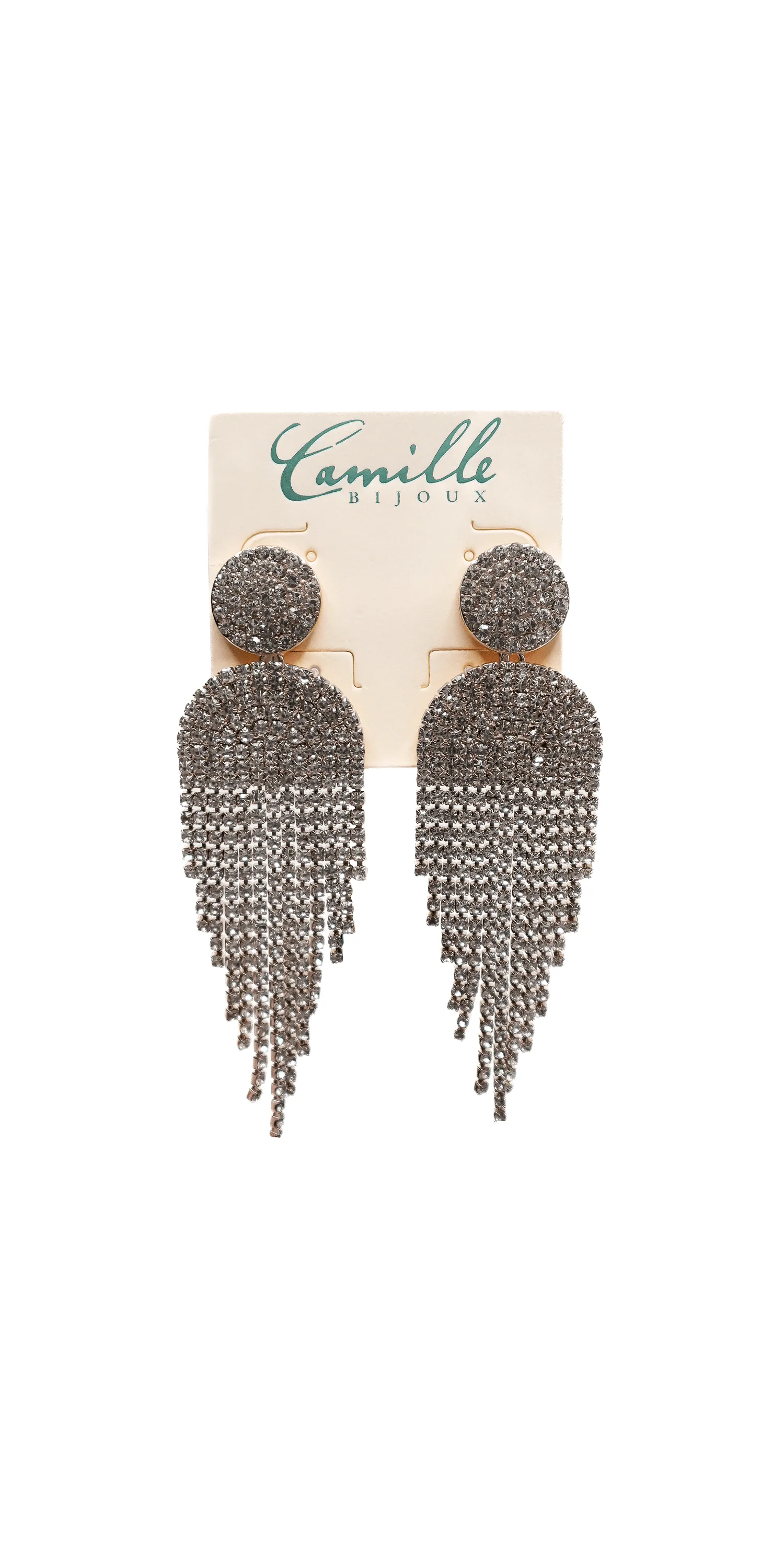 Button Post Graduated Rhinestone Earrings - Image 5