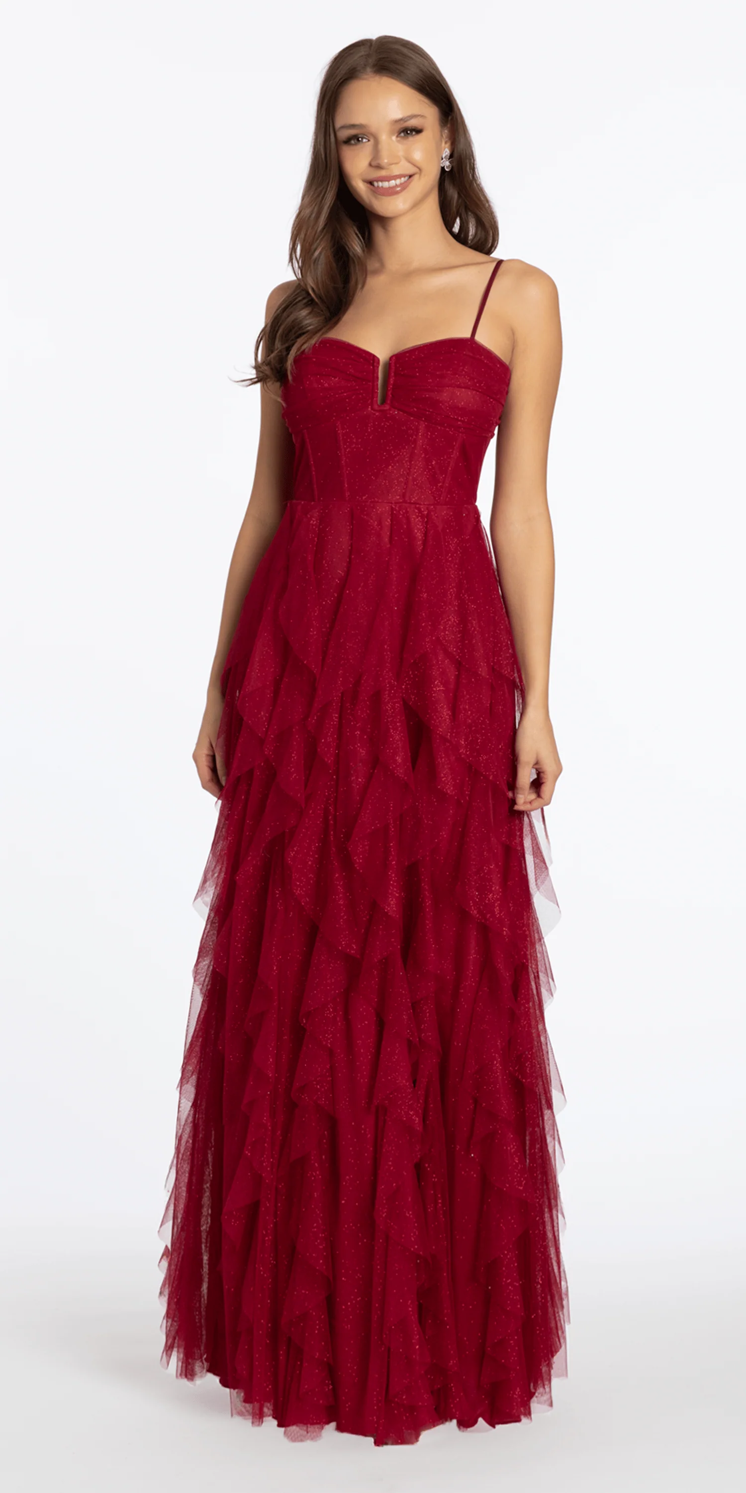 Lace Up Back Glitter Mesh Corset A Line Dress with Tendrils - Image 3