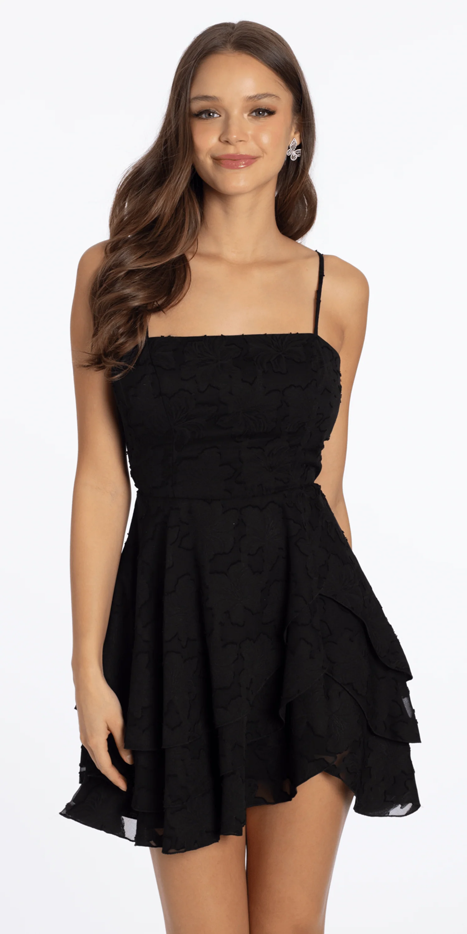 Chiffon Burnout Skater Dress with Asymmetrical Tiered Skirt - Image 4