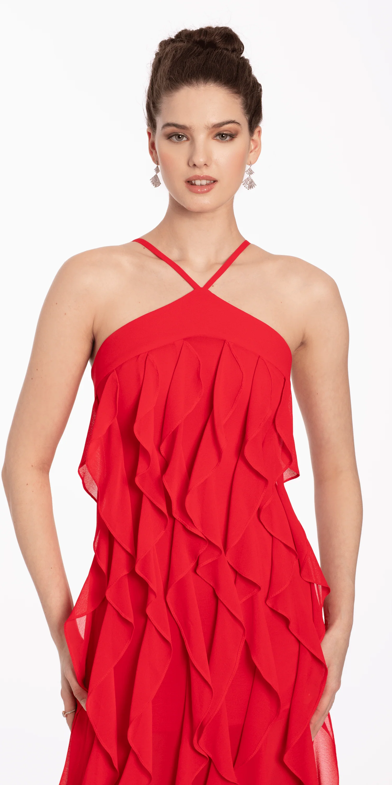 Chiffon Halter Neck Ruffle Dress - Image 2