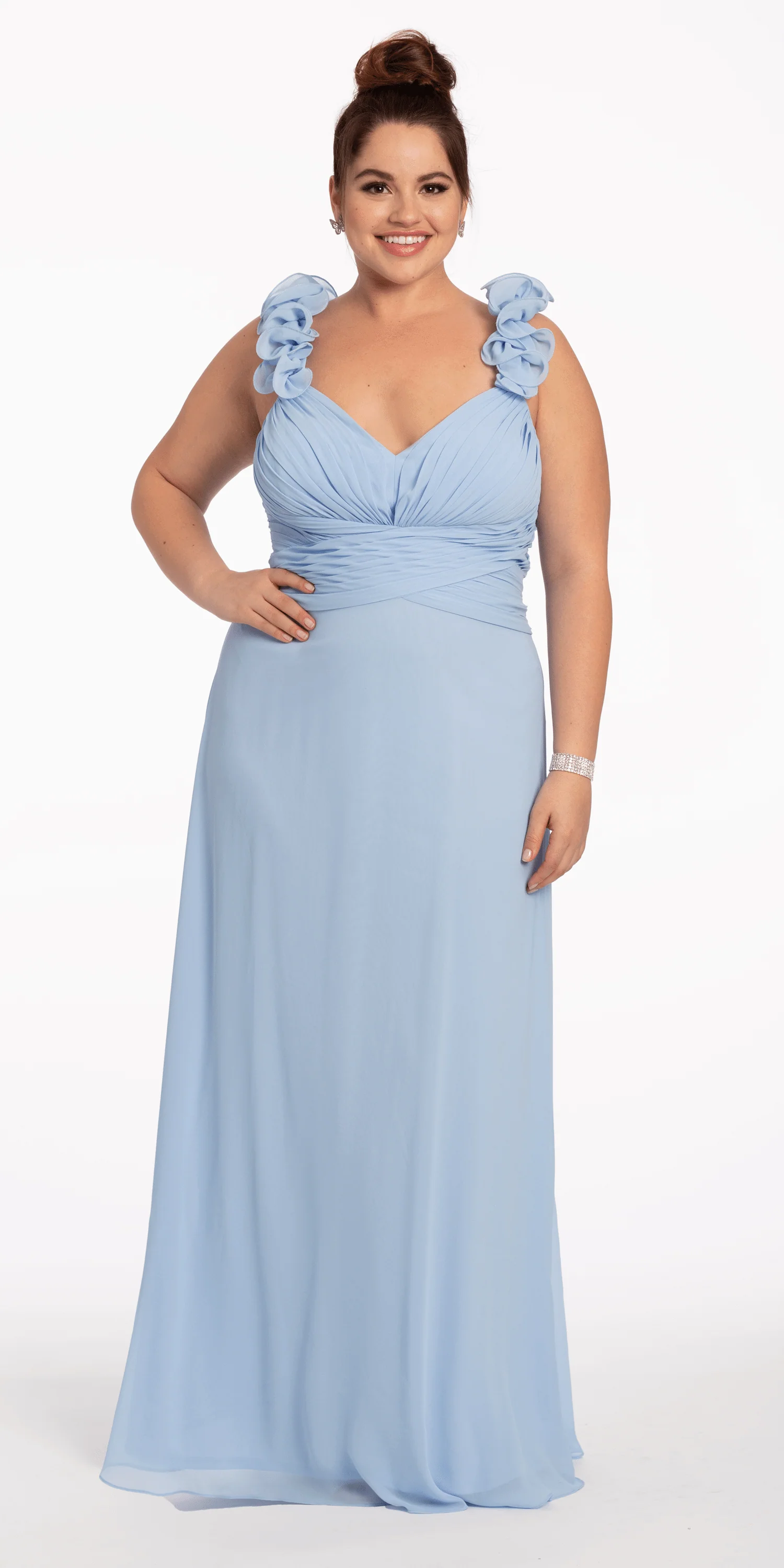 Chiffon Ruffle Shoulder Lace Up Back Column Dress - Image 6
