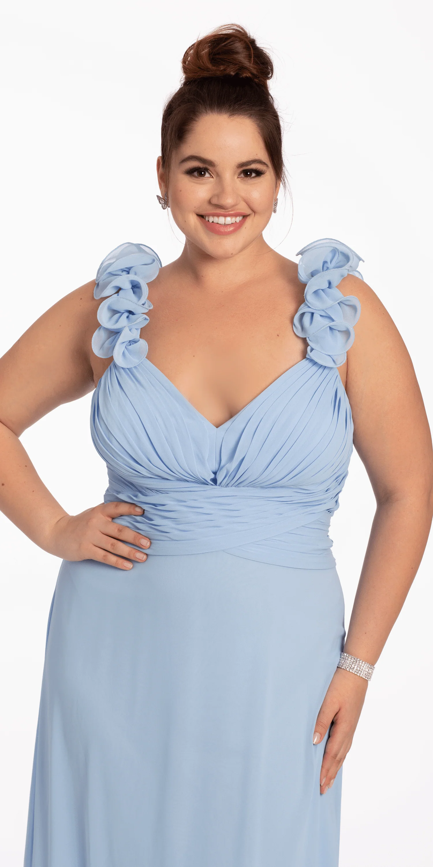 Chiffon Ruffle Shoulder Lace Up Back Column Dress - Image 7