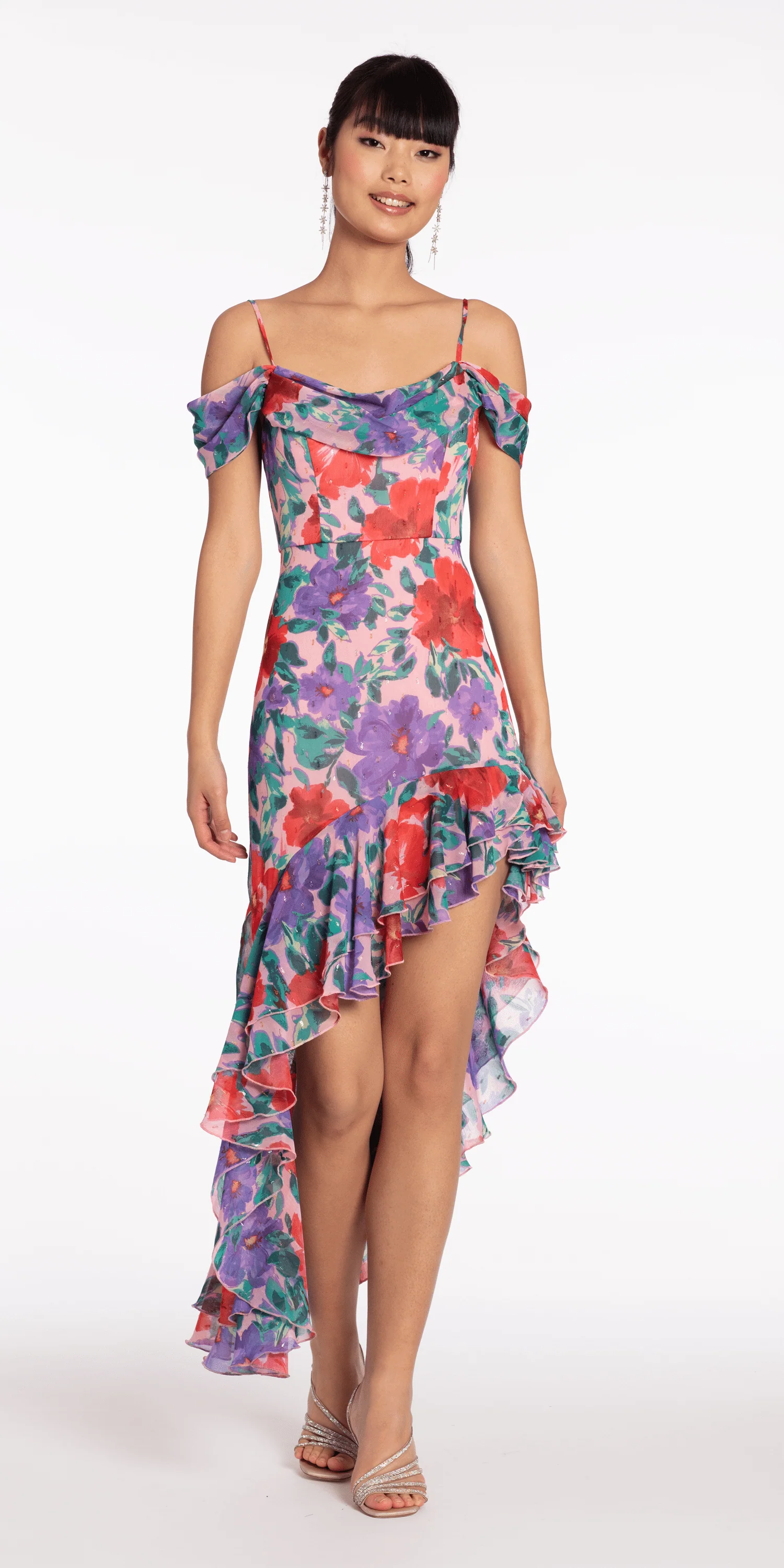 Chiffon Watercolor Tiered Asymmetrical Dress