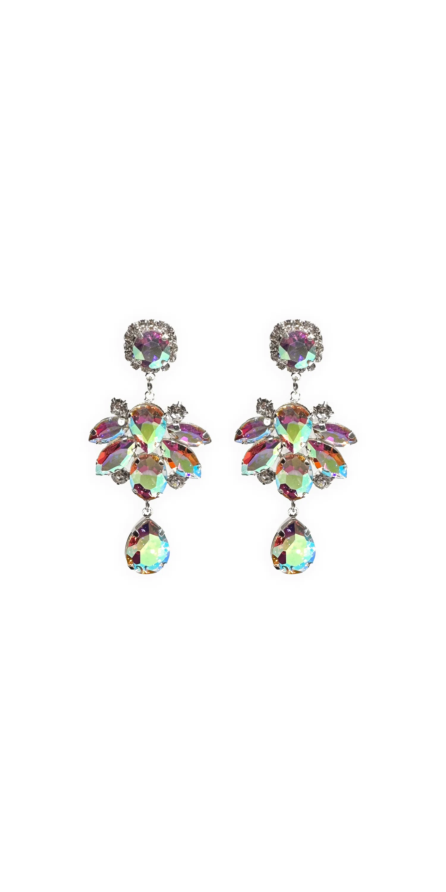 Chunky Cluster Iridescent Double Drop Earrings
