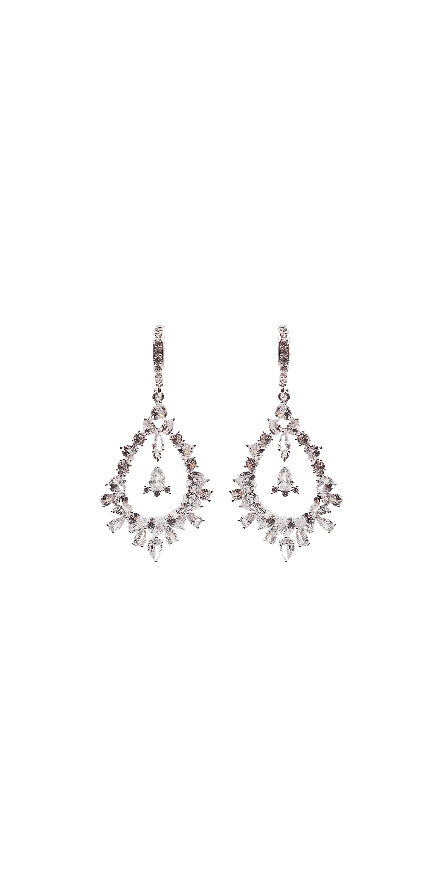 Cubic Zirconia Teardrop Center Earrings  with Hoop Clasp