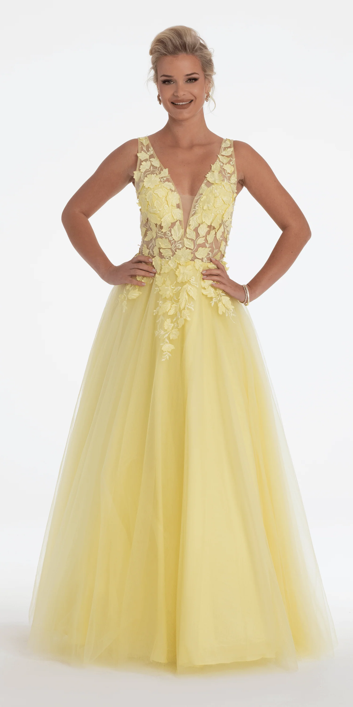 Deep V Back 3 D Floral Tulle Ballgown - Image 2