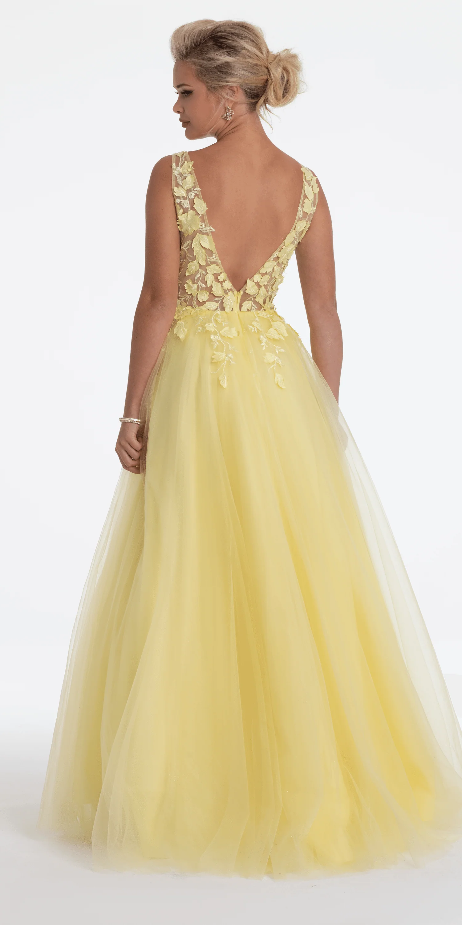 Deep V Back 3 D Floral Tulle Ballgown - Image 4