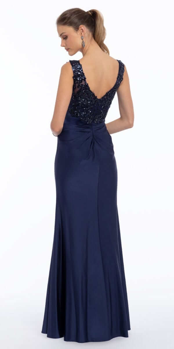 Deep V Beaded Column Dress with Slit - Image 3