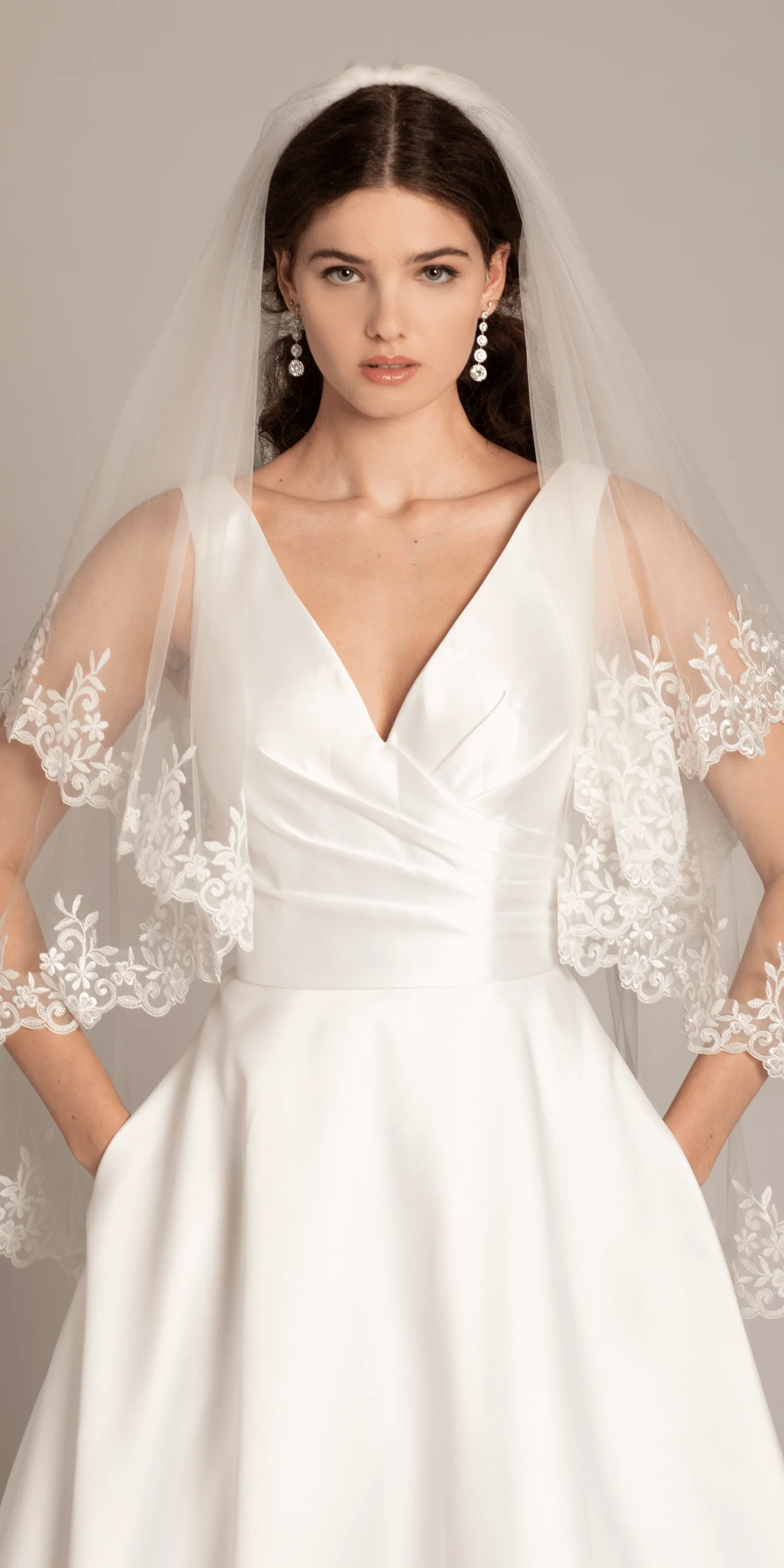 Deep V Neck Mikado A Line Dress with Pockets - Image 4