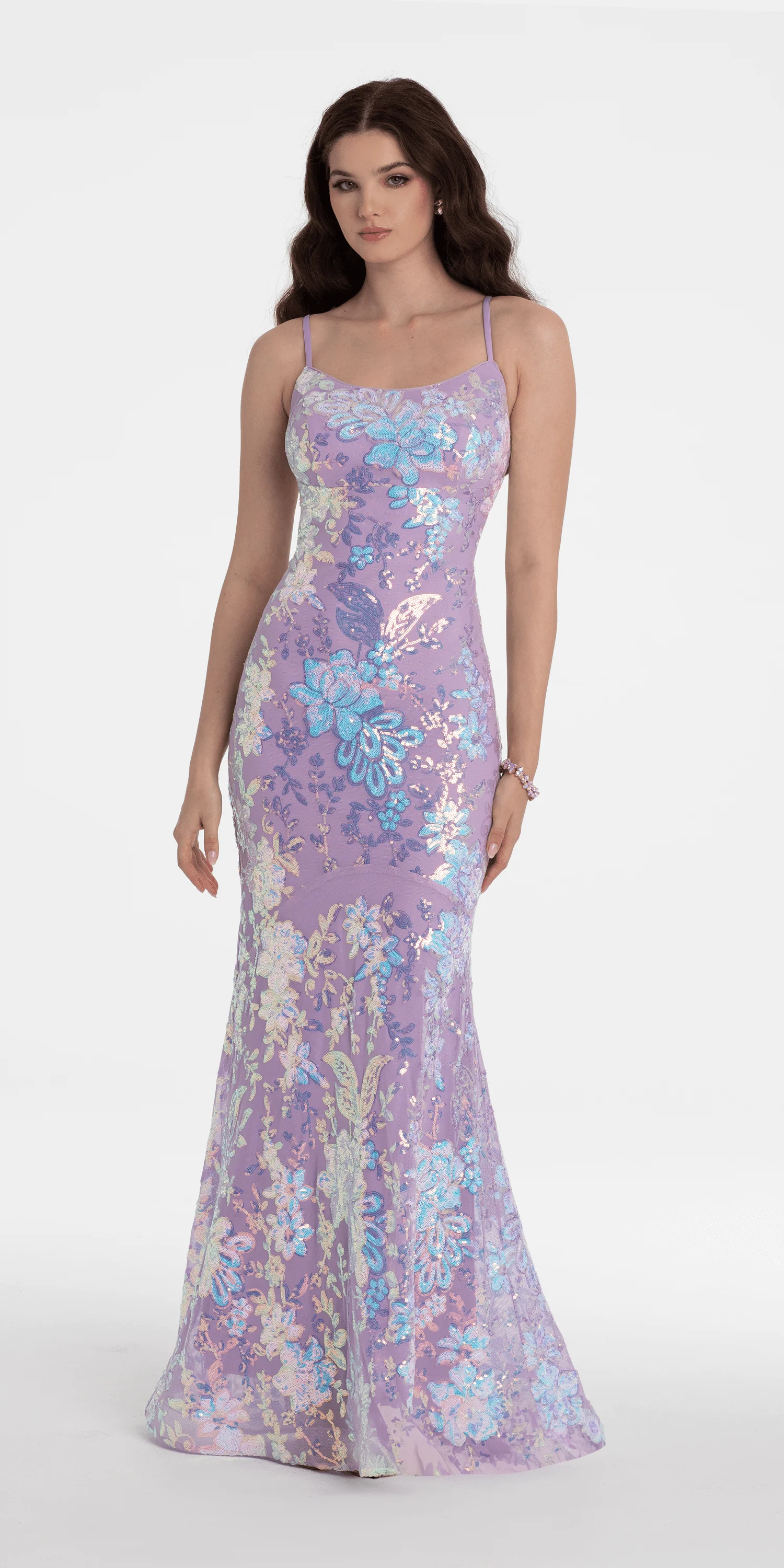 Double Clasp Back Floral Sequin Mermaid Dress - Image 3