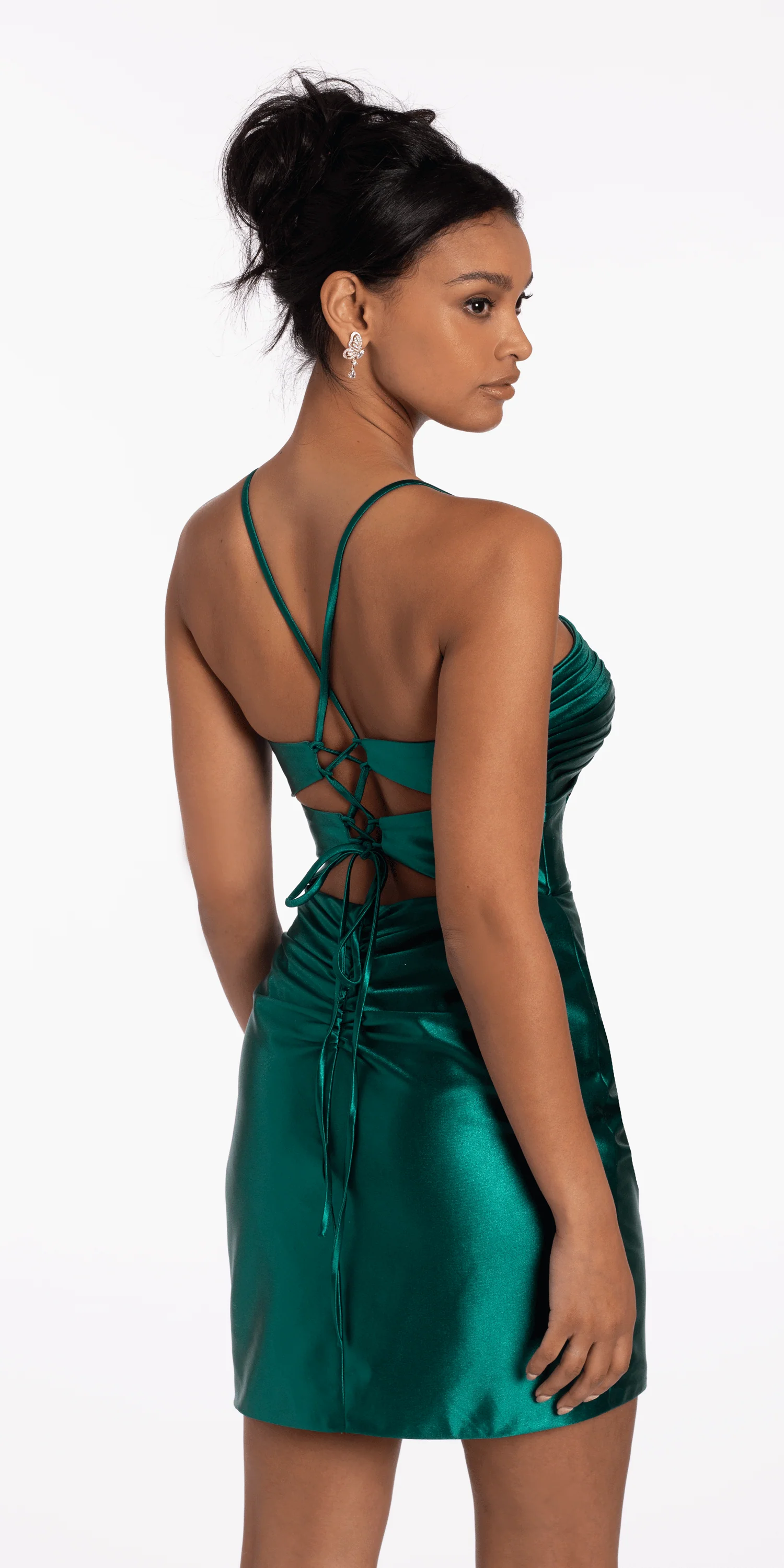Double Lace Up Pleated Foil Bodycon Dress - Image 10