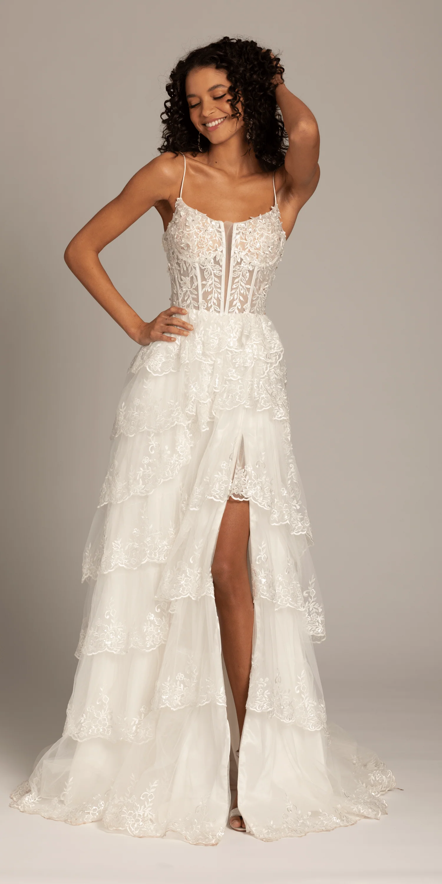Embellished Corset Tiered Tulle Dress with Side Slit - Image 3
