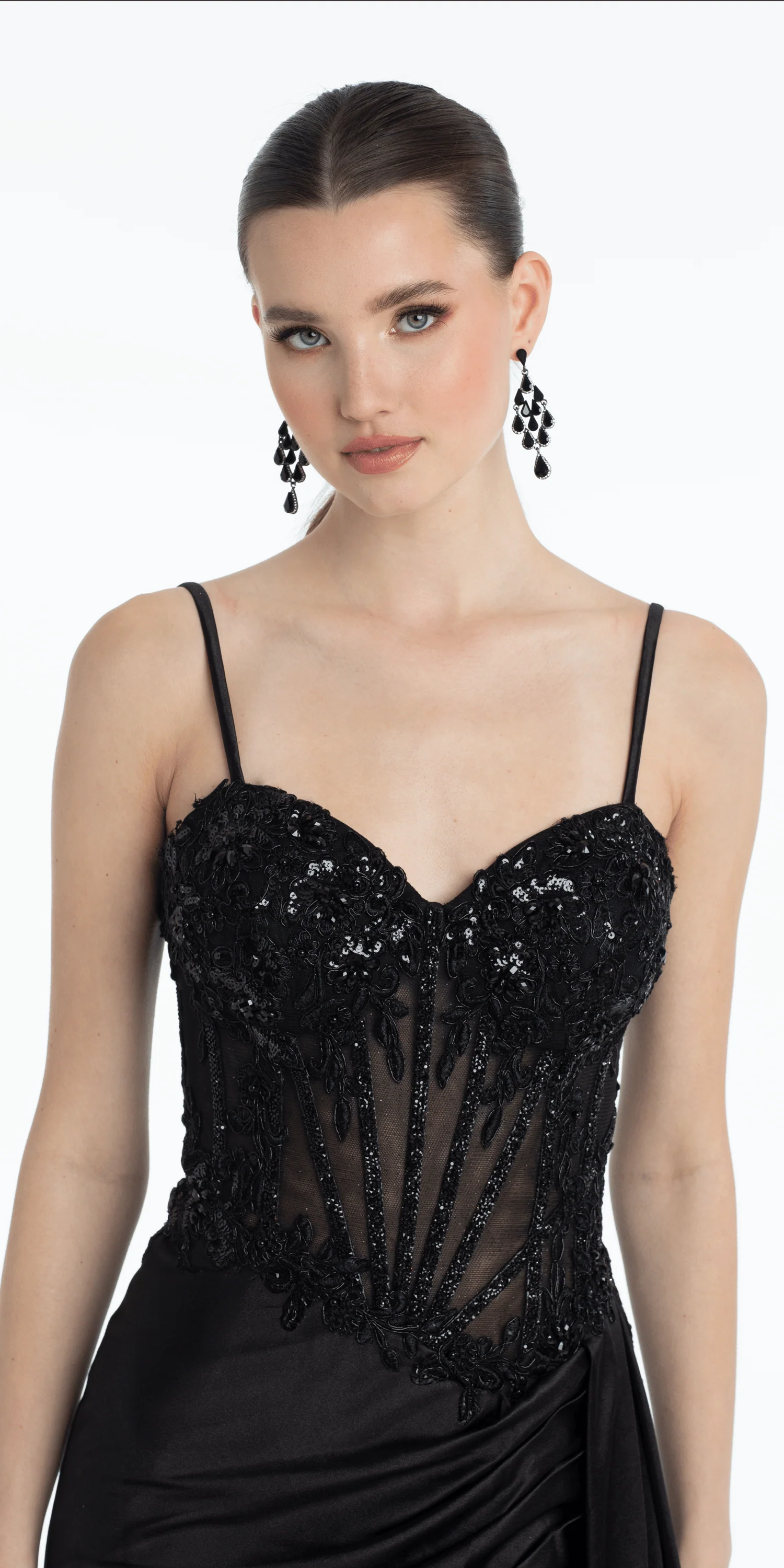 Embellished Sweetheart Corset Column Dress with Side Drape - Image 2