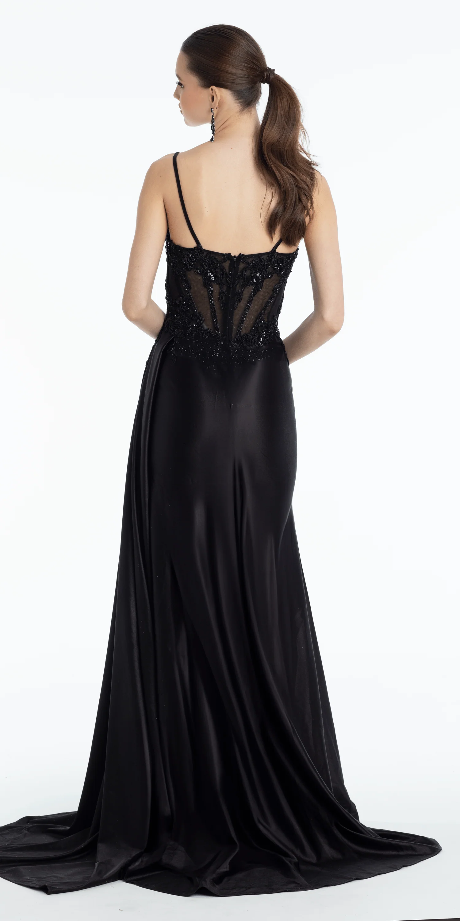 Embellished Sweetheart Corset Column Dress with Side Drape - Image 3