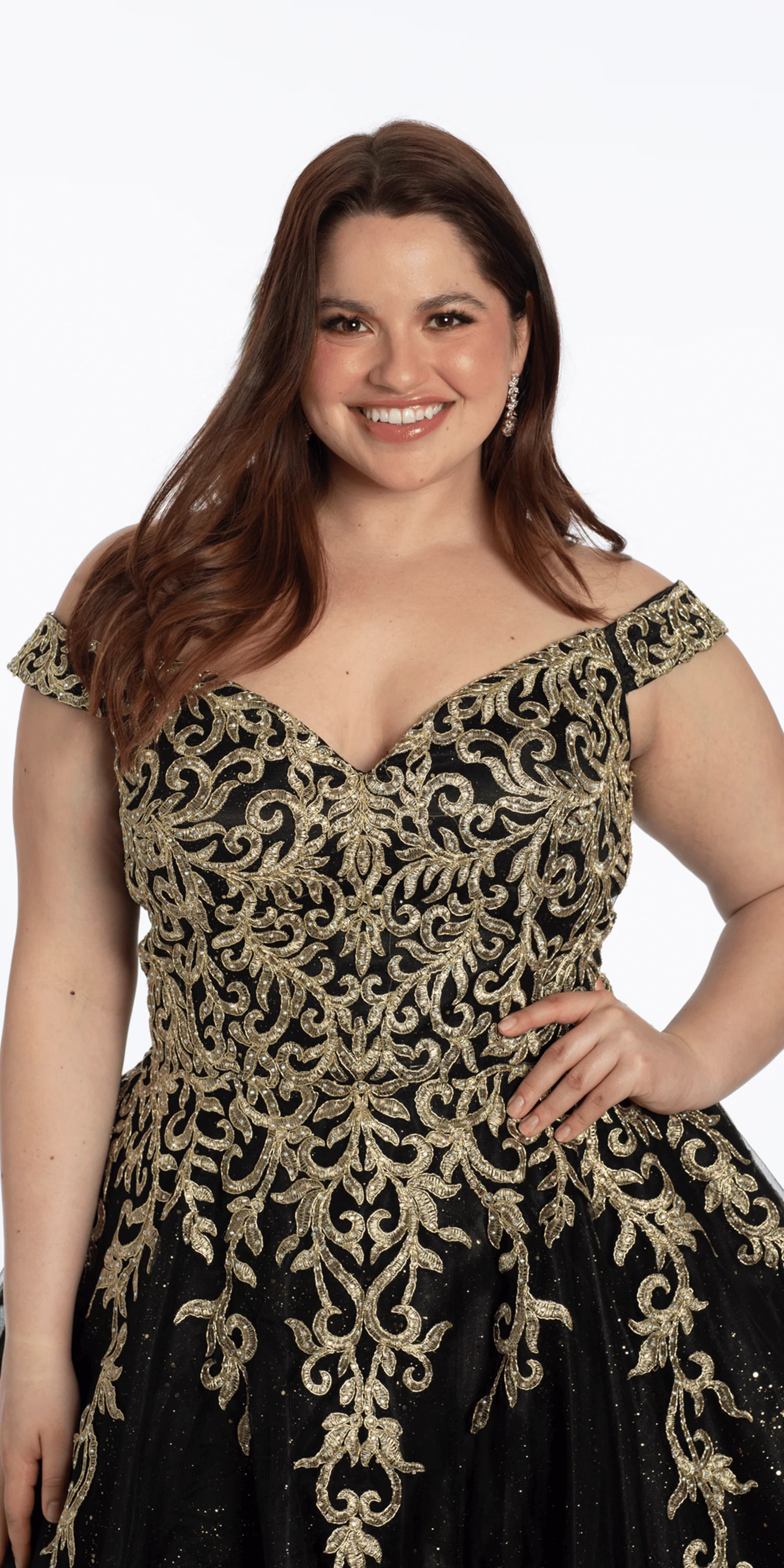 Embroidered Off the Shoulder Glitter Tulle Ballgown - Image 2