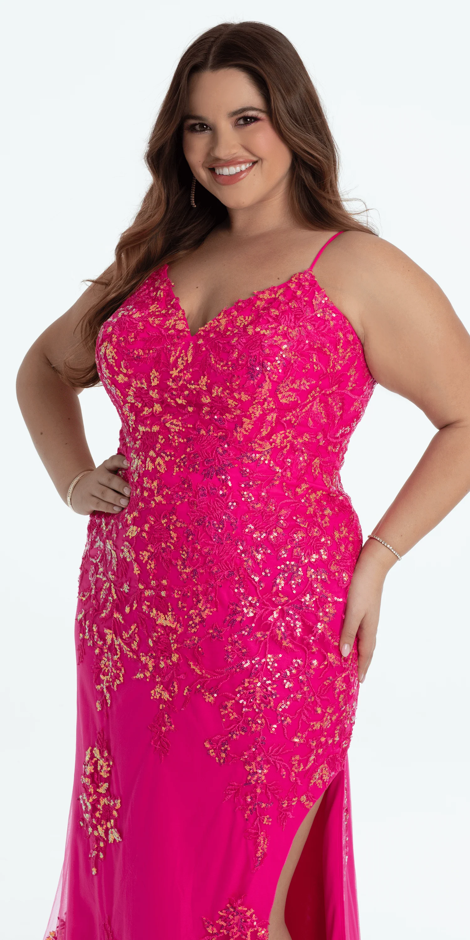 Embroidered Sequin Sweetheart Corset Column Dress with Side Slit - Image 2