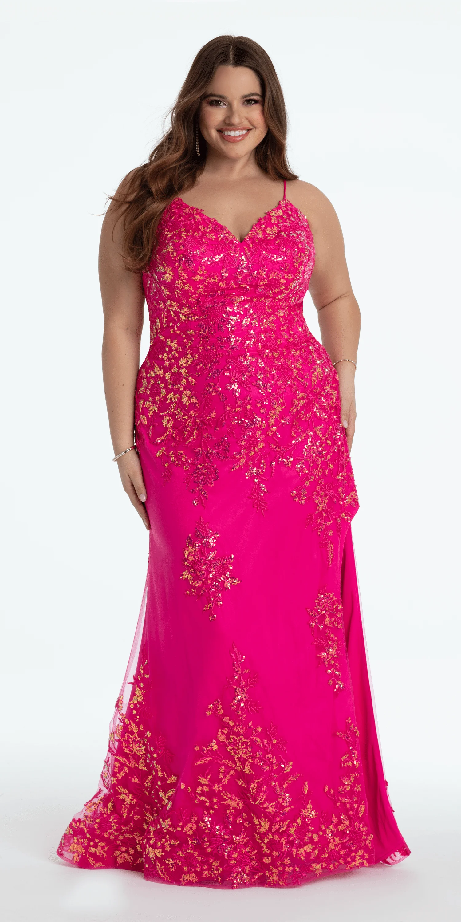 Embroidered Sequin Sweetheart Corset Column Dress with Side Slit - Image 3