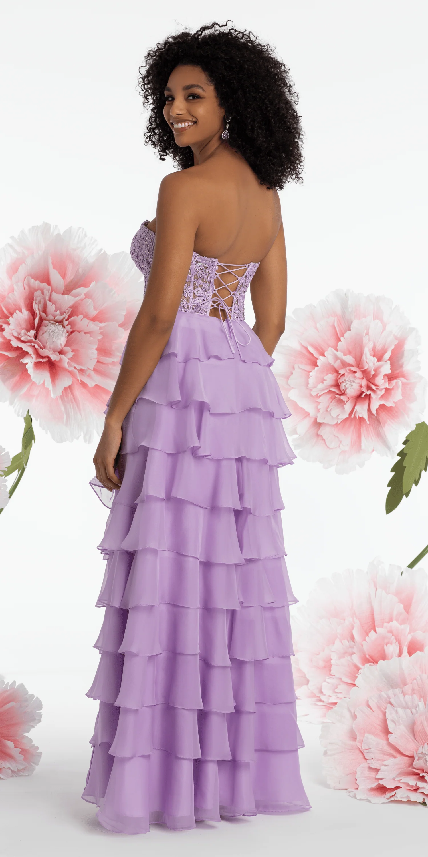 Embroidered Strapless Chiffon Tiered Corset Ballgown - Image 10