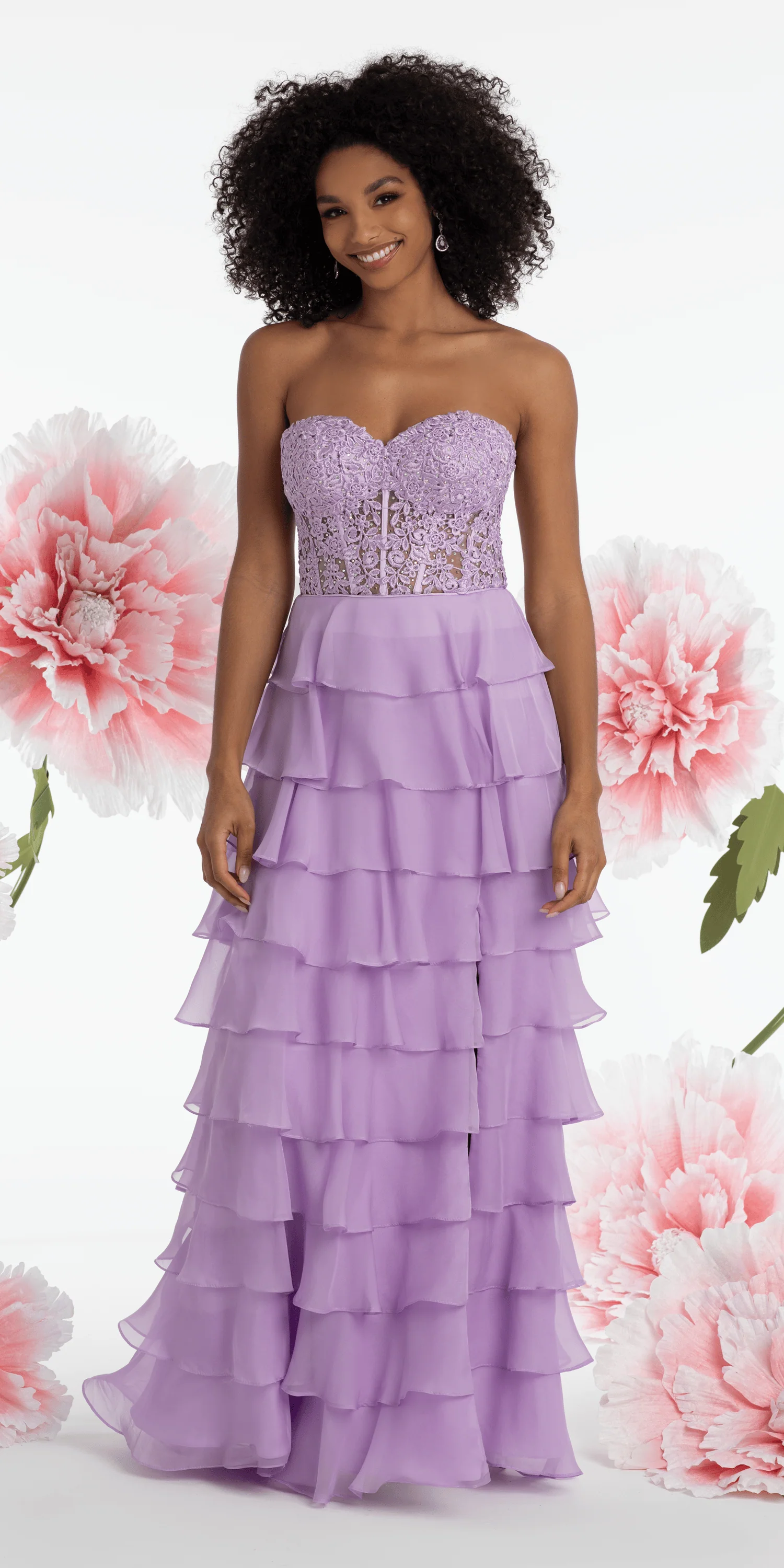 Embroidered Strapless Chiffon Tiered Corset Ballgown - Image 11