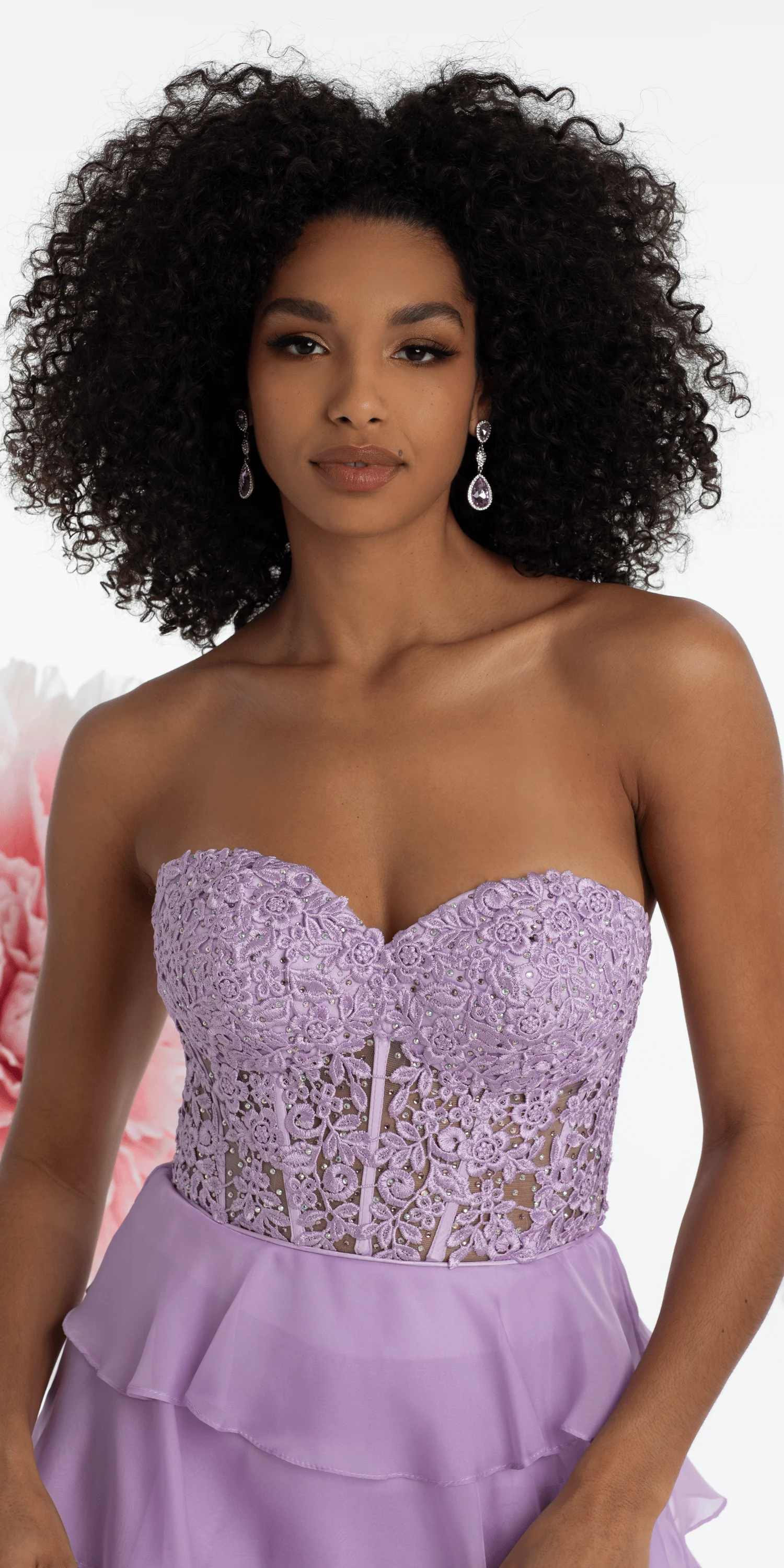 Embroidered Strapless Chiffon Tiered Corset Ballgown - Image 12