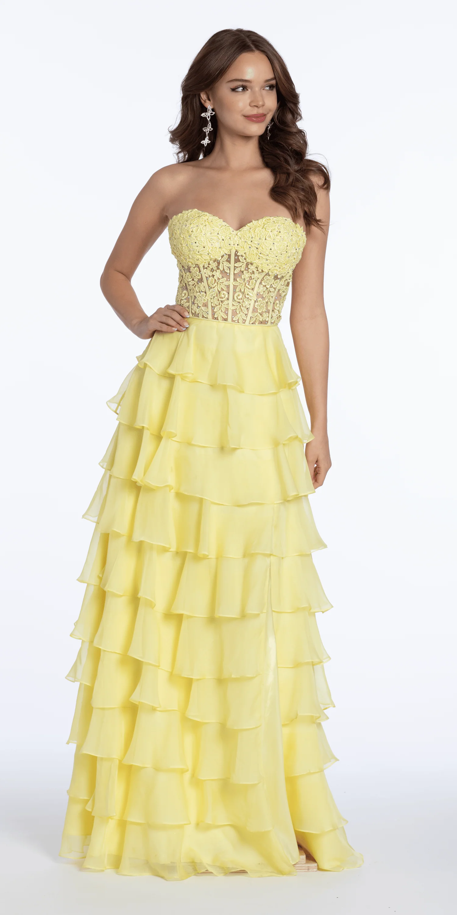 Embroidered Strapless Chiffon Tiered Corset Ballgown - Image 14