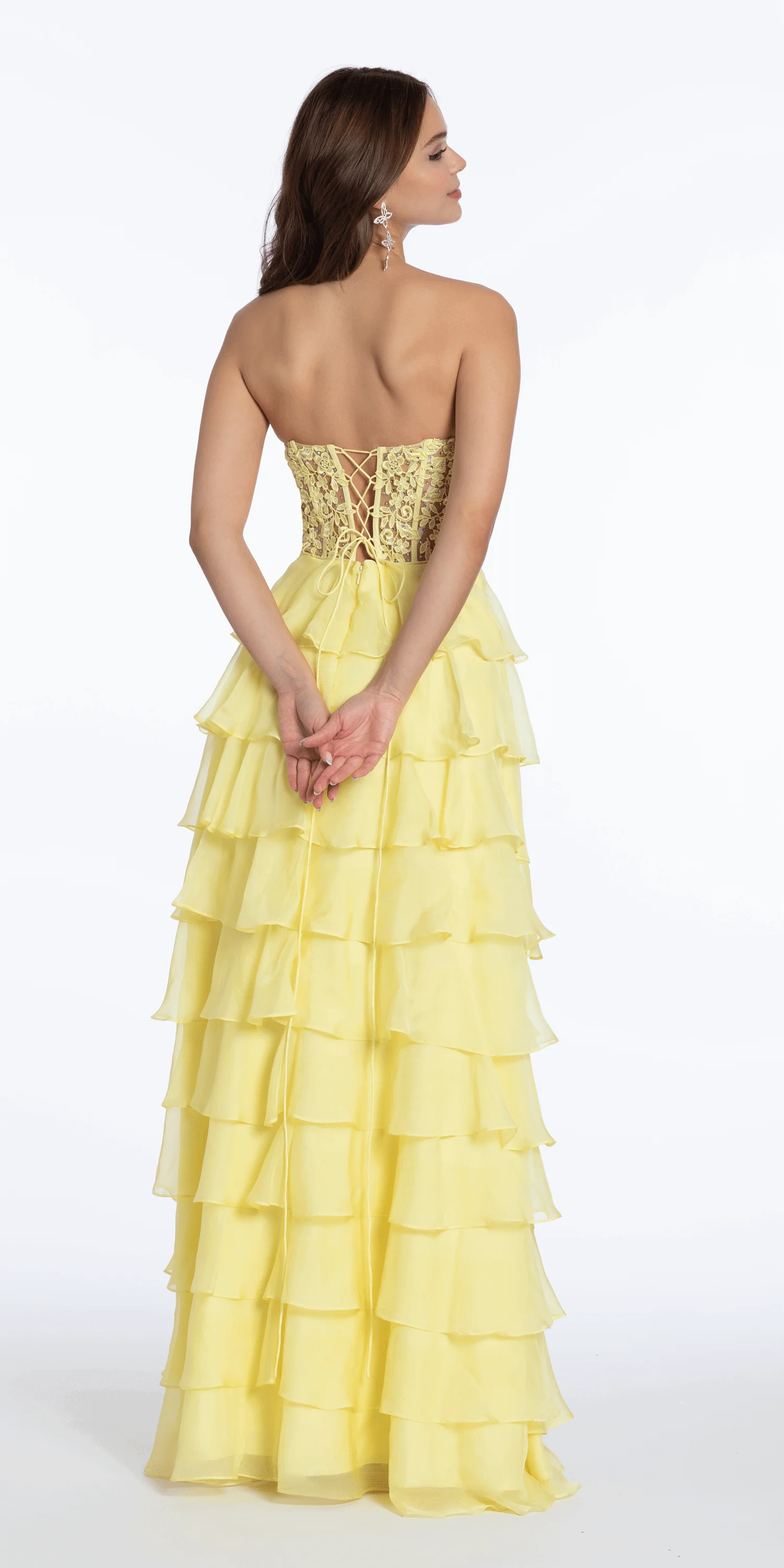 Embroidered Strapless Chiffon Tiered Corset Ballgown - Image 16