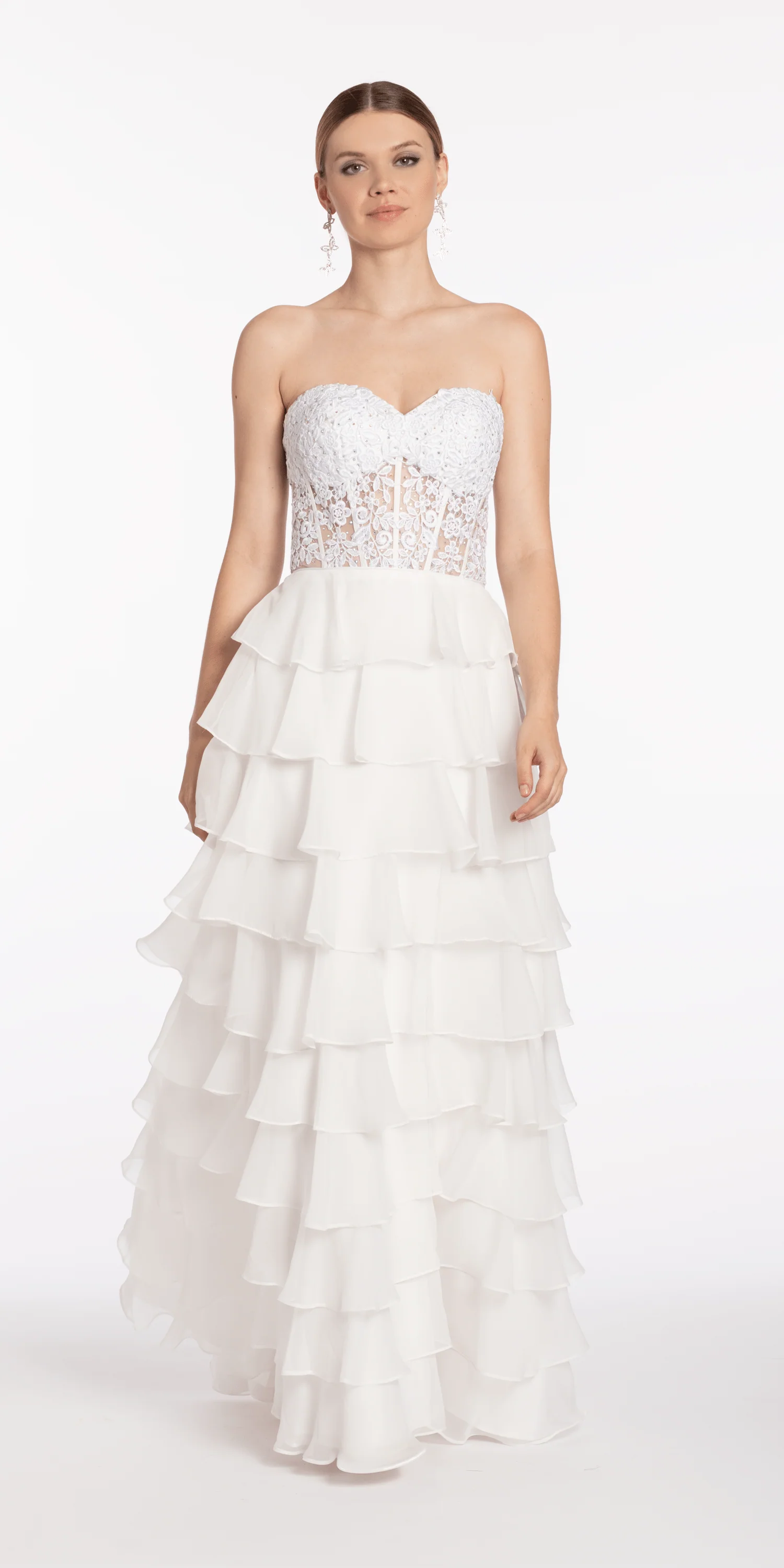 Embroidered Strapless Chiffon Tiered Corset Ballgown - Image 5