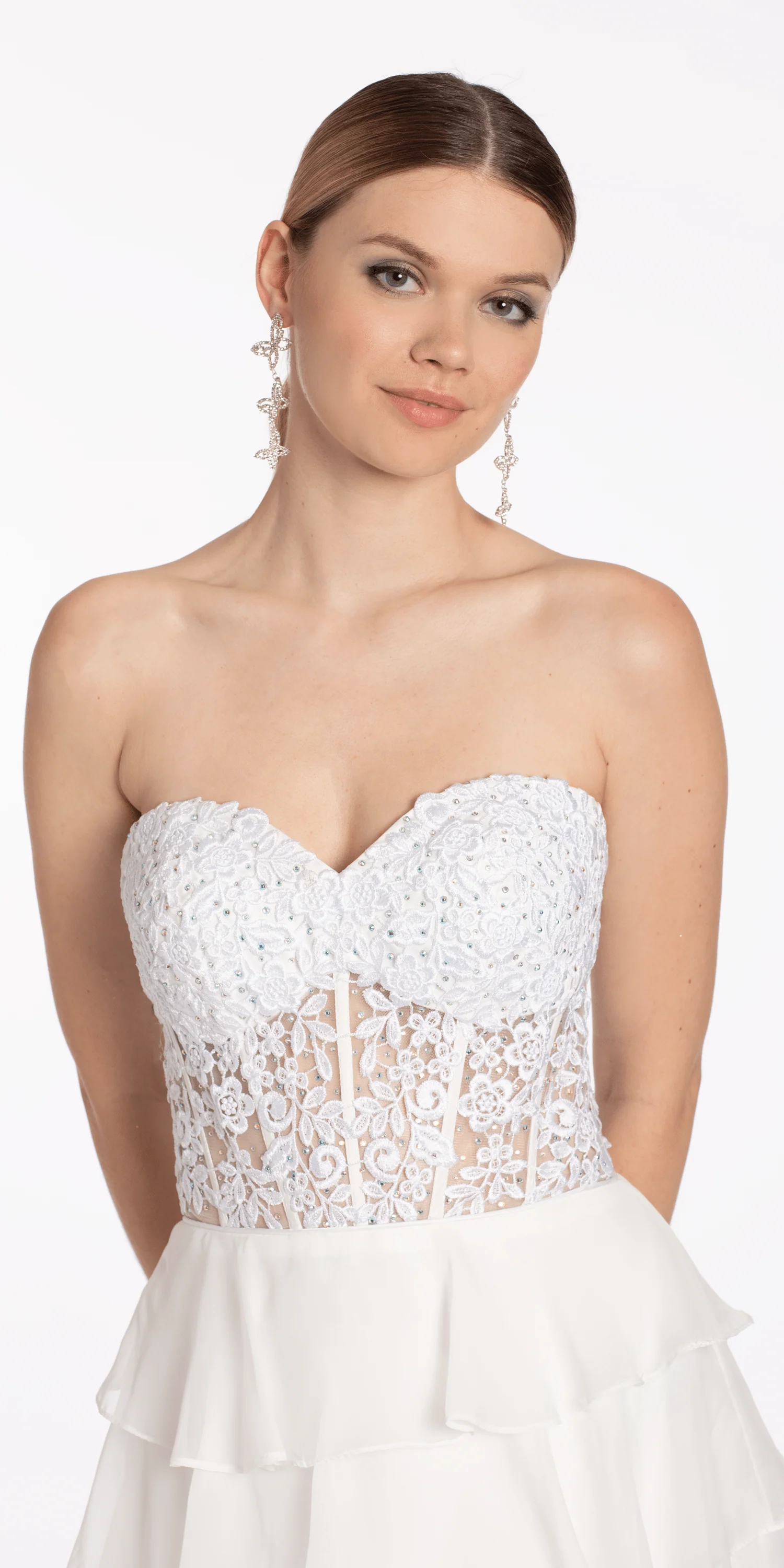 Embroidered Strapless Chiffon Tiered Corset Ballgown - Image 6