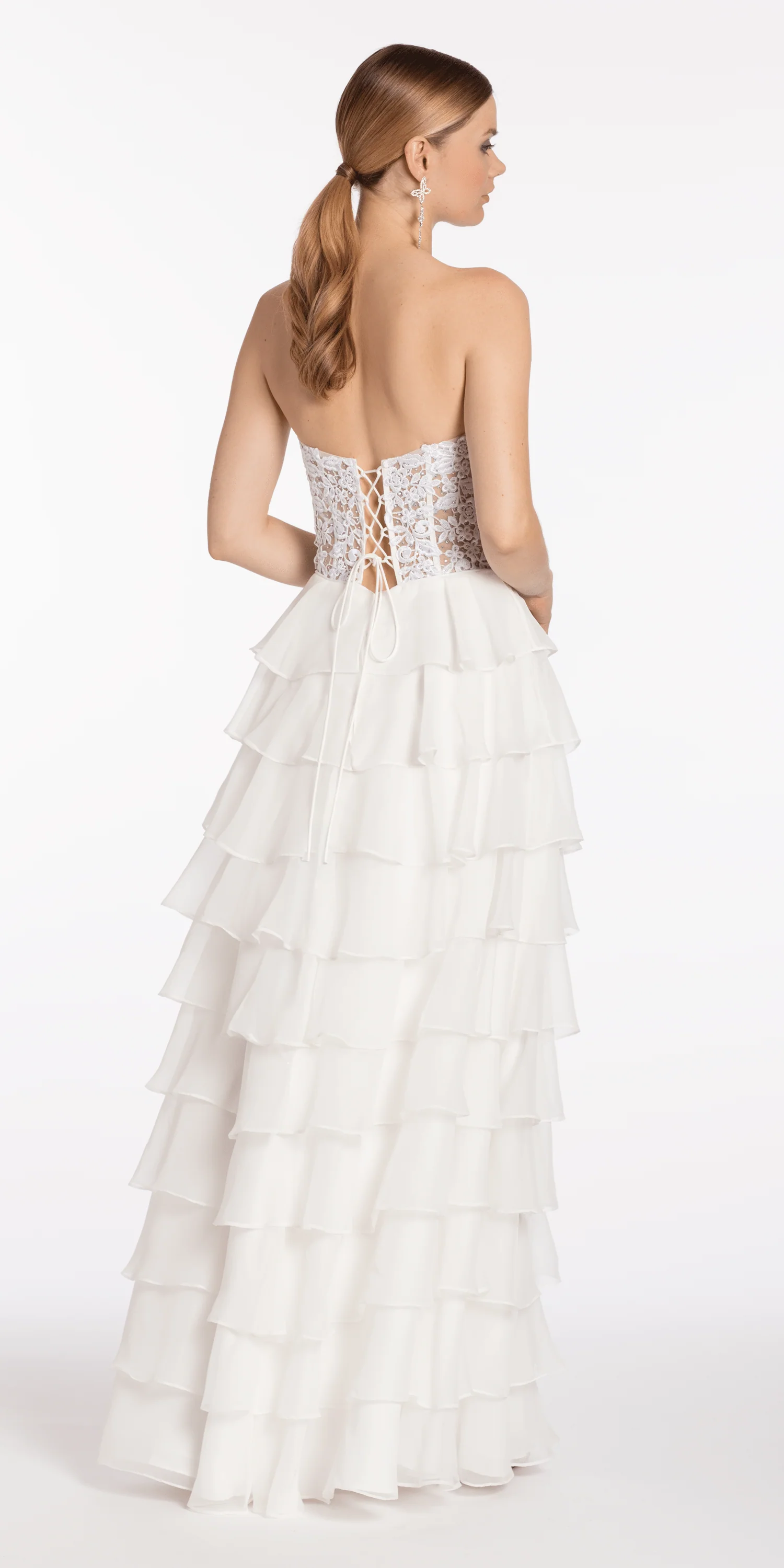 Embroidered Strapless Chiffon Tiered Corset Ballgown - Image 7
