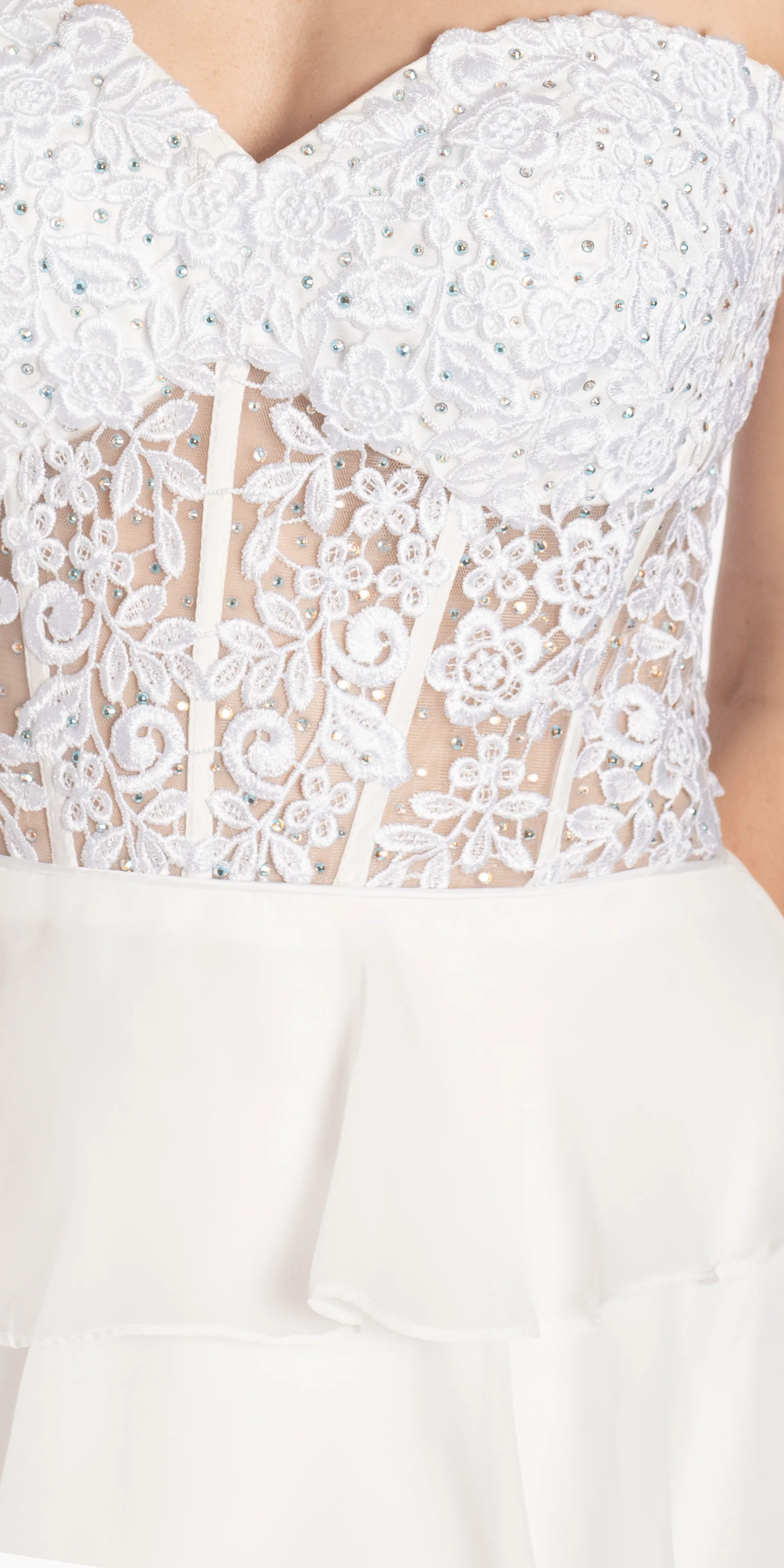 Embroidered Strapless Chiffon Tiered Corset Ballgown - Image 8