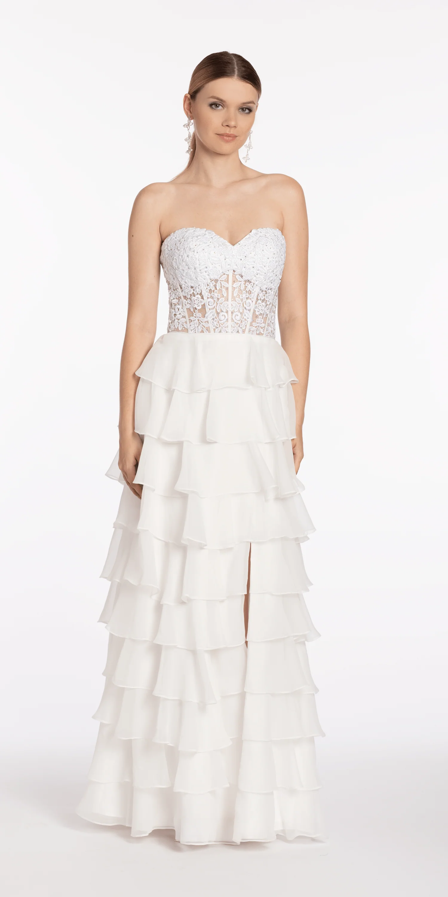 Embroidered Strapless Chiffon Tiered Corset Ballgown - Image 9