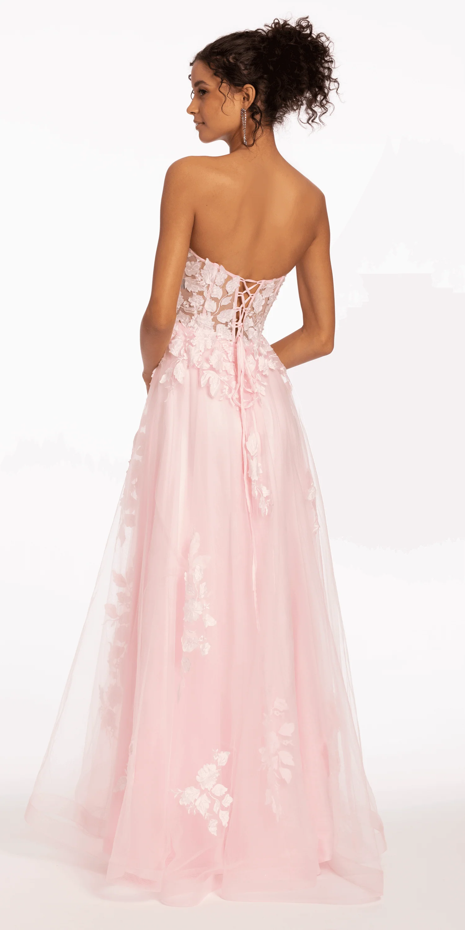 Floral Mesh Applique Corset A Line Dress - Image 12