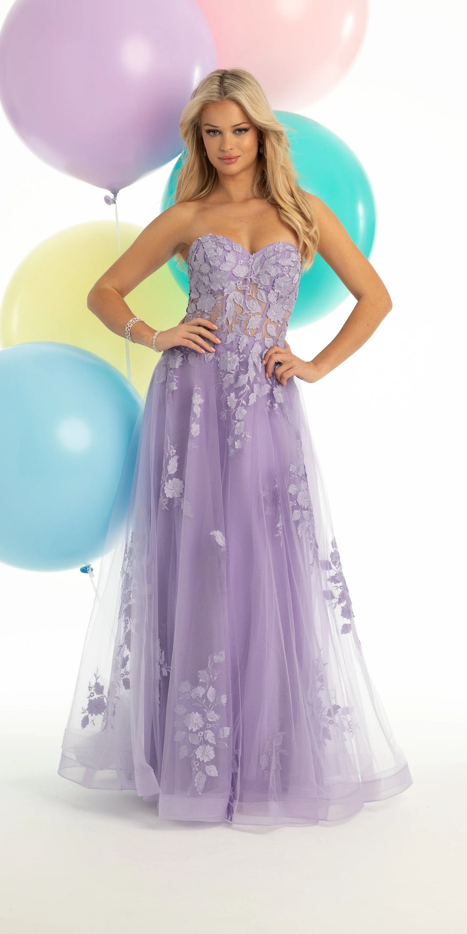 Floral Mesh Applique Corset A Line Dress - Image 13