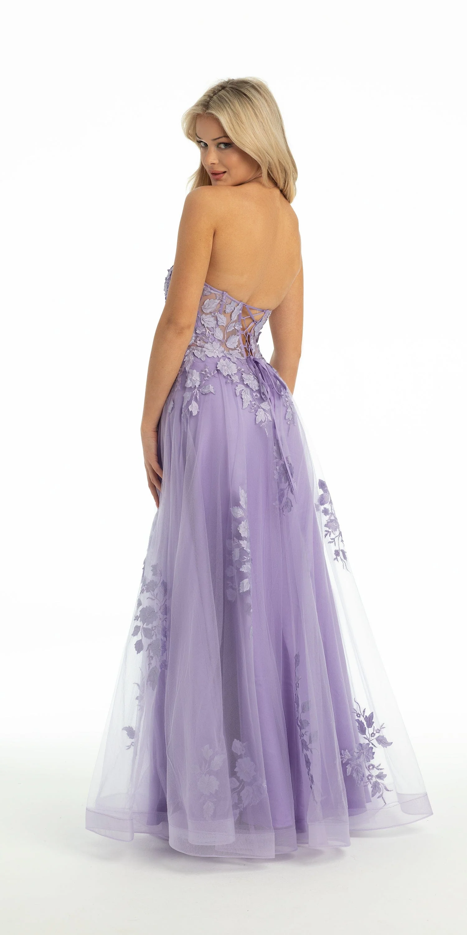 Floral Mesh Applique Corset A Line Dress - Image 14