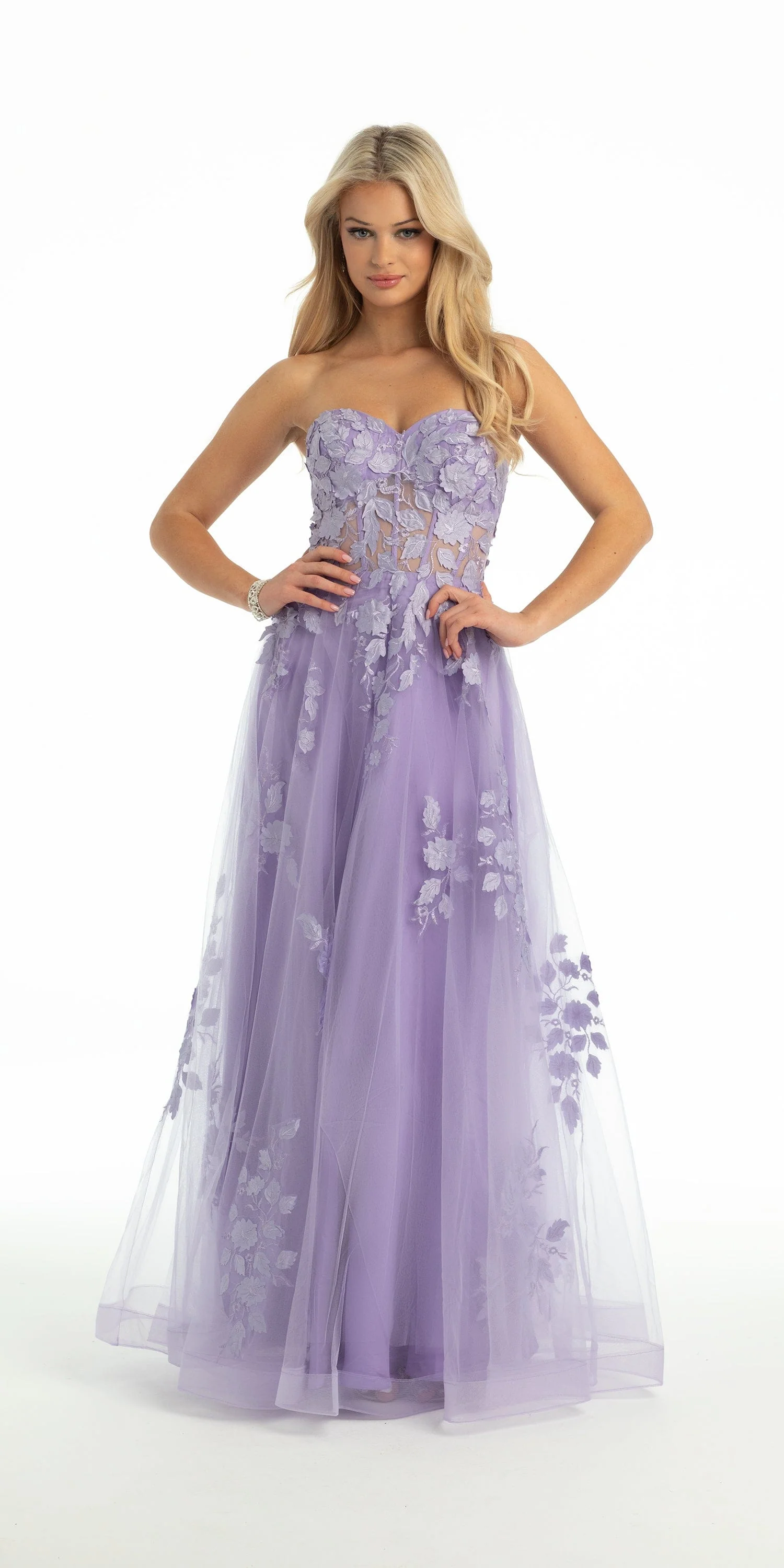 Floral Mesh Applique Corset A Line Dress - Image 16