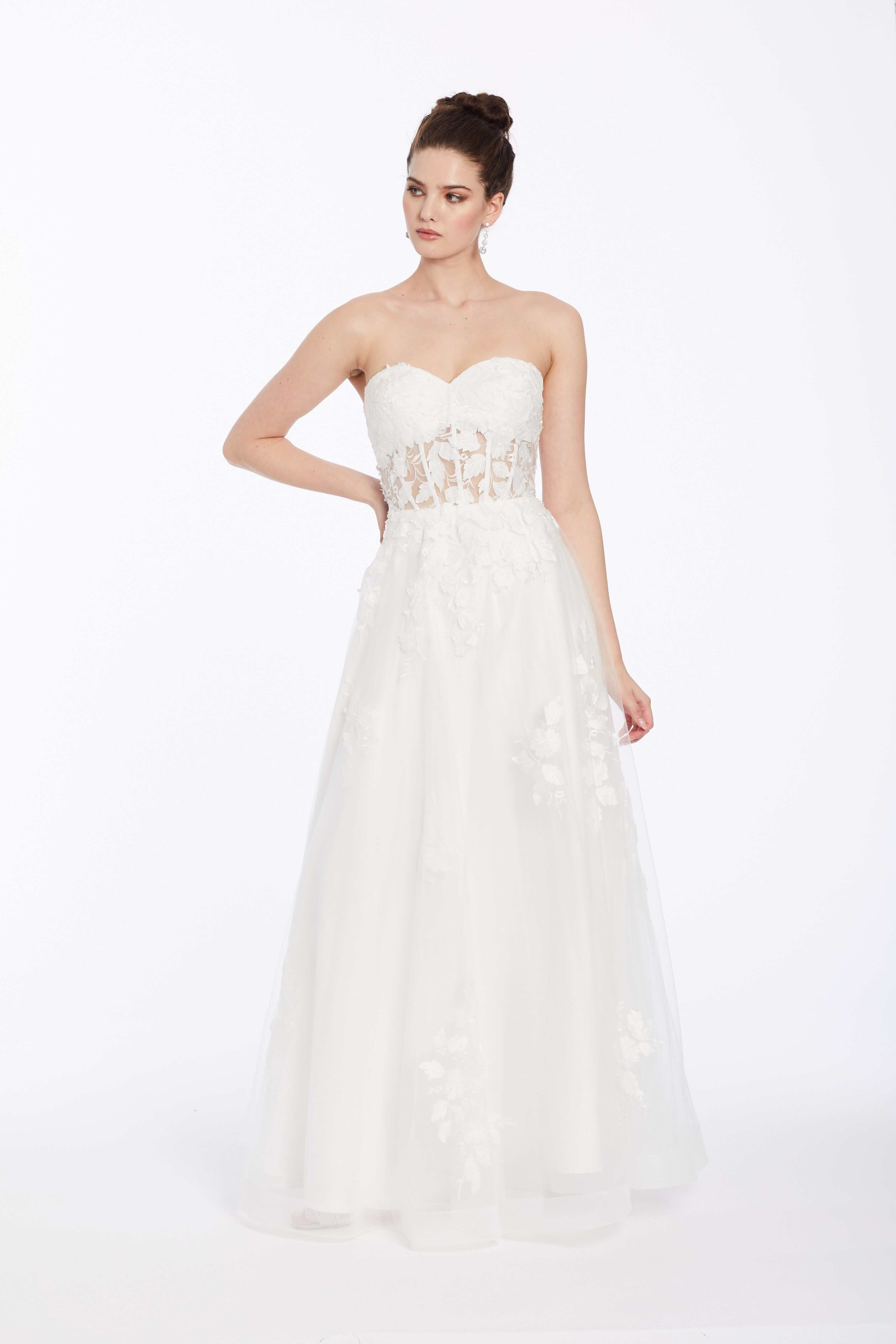 Floral Mesh Applique Corset A Line Dress - Image 3