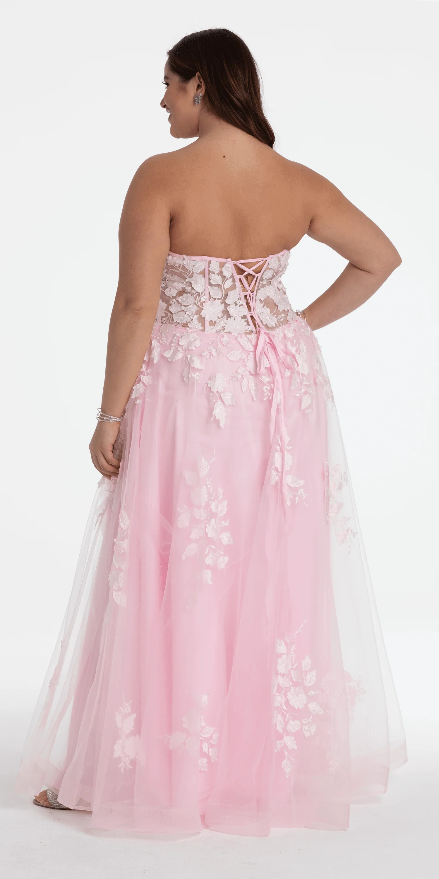 Floral Mesh Applique Corset A Line Dress - Image 7