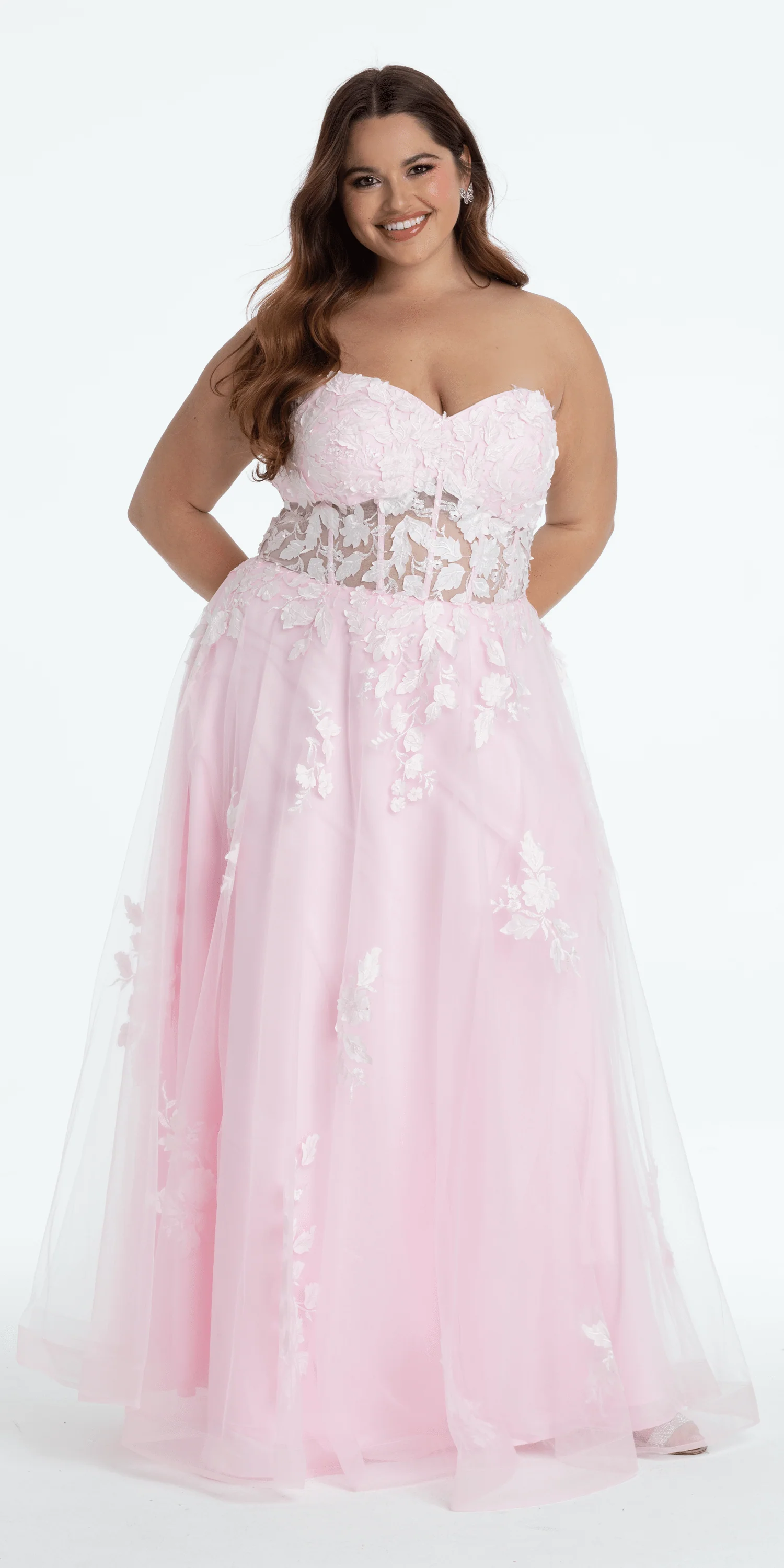 Floral Mesh Applique Corset A Line Dress - Image 8