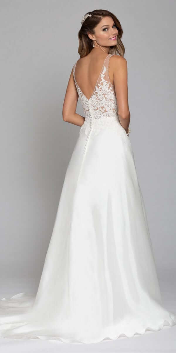 Floral Applique Organza A-Line Gown - Image 3
